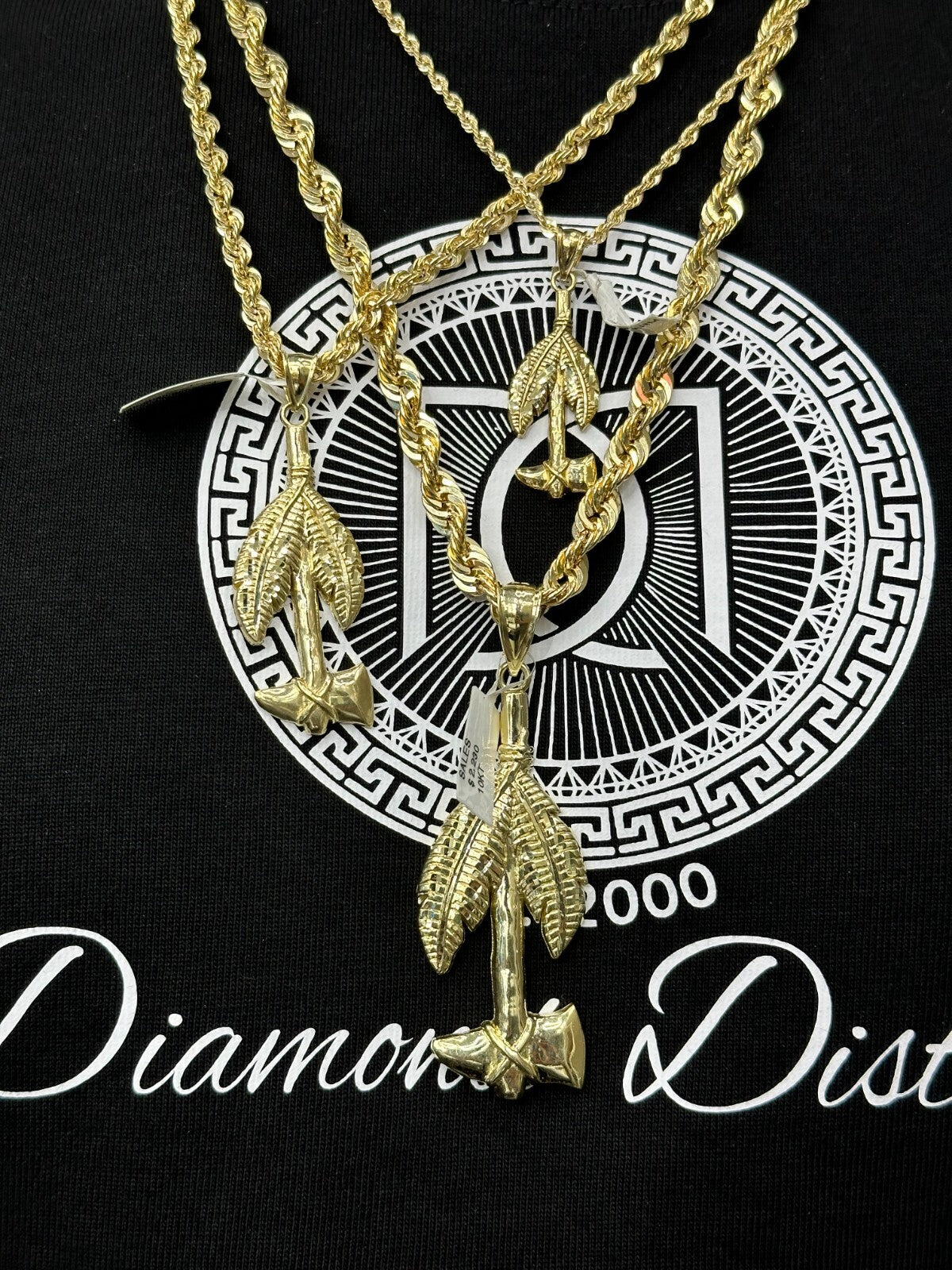 GOLD TOMAHAWK CHARM 10K REAL GOLD PENDANT WITH FEATHER