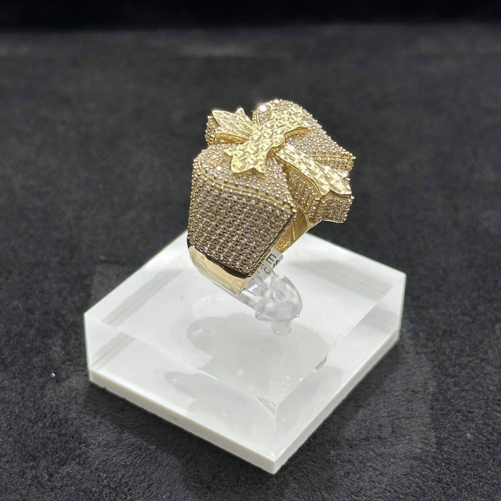 10k Cross With Wings Ring Angel CZ stones Man Female