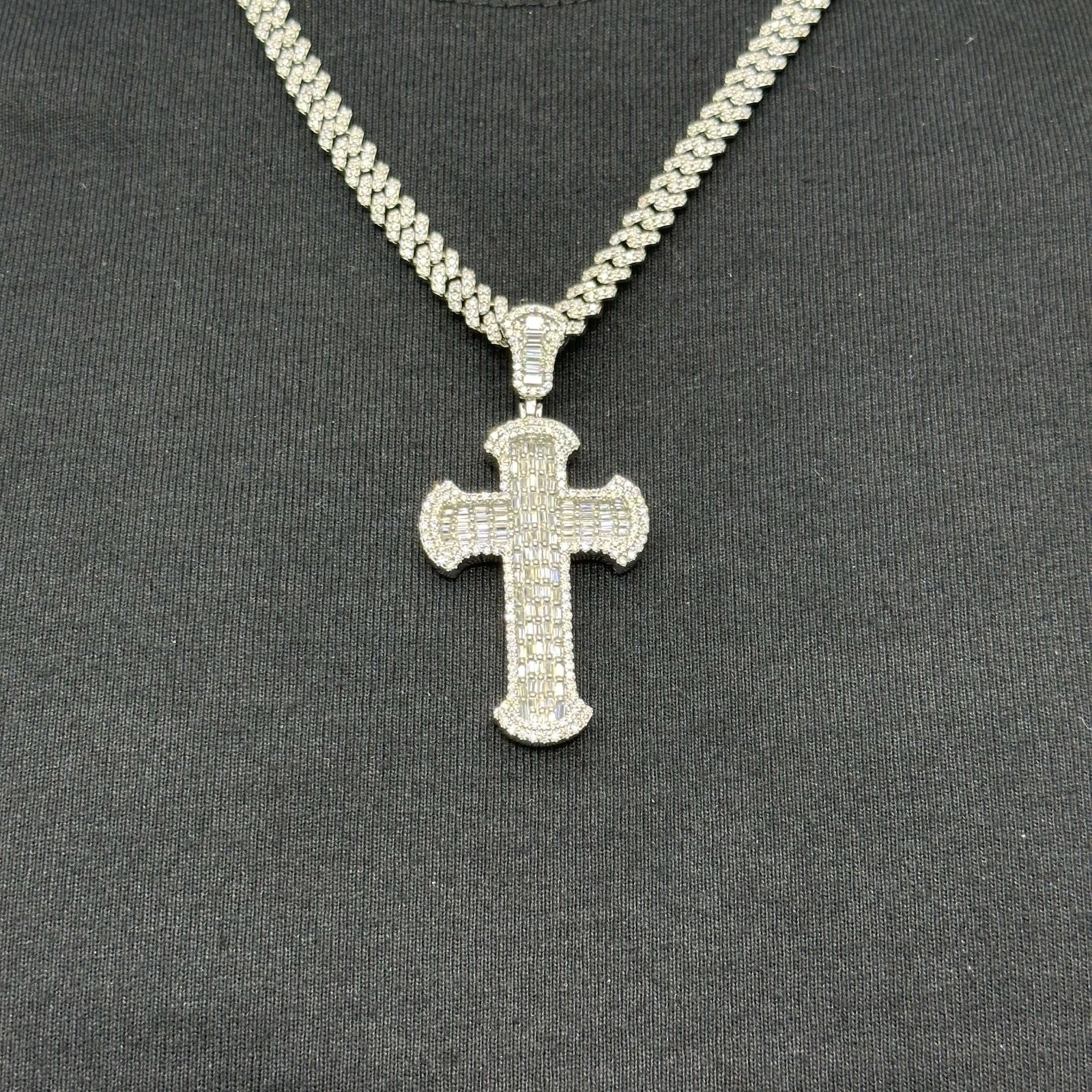 4.21 Ct Round Cut Natural Moissanite Men's Cross Pendant in 925 Sterling Silver