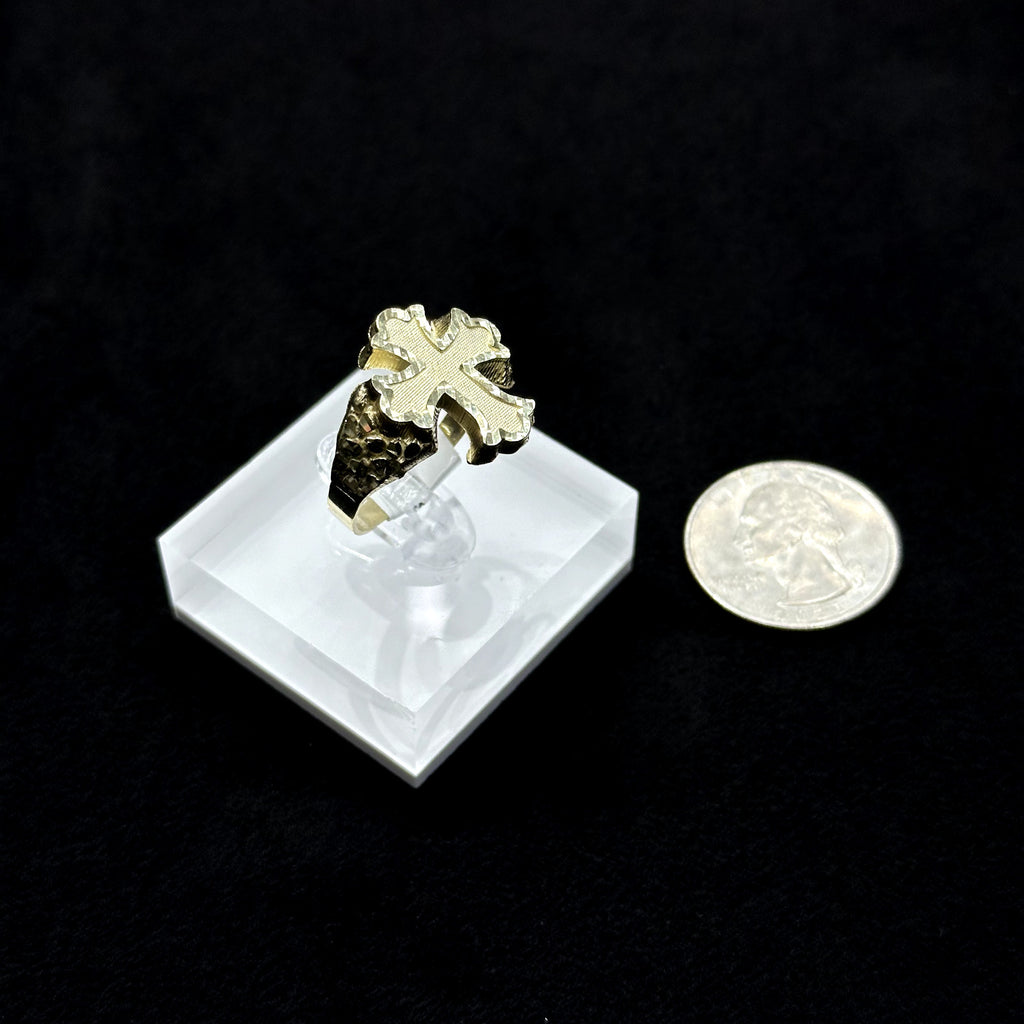 Real 10k Jesus Nugget Cross Ring Yellow Gold Mens Casual Ring 10kt