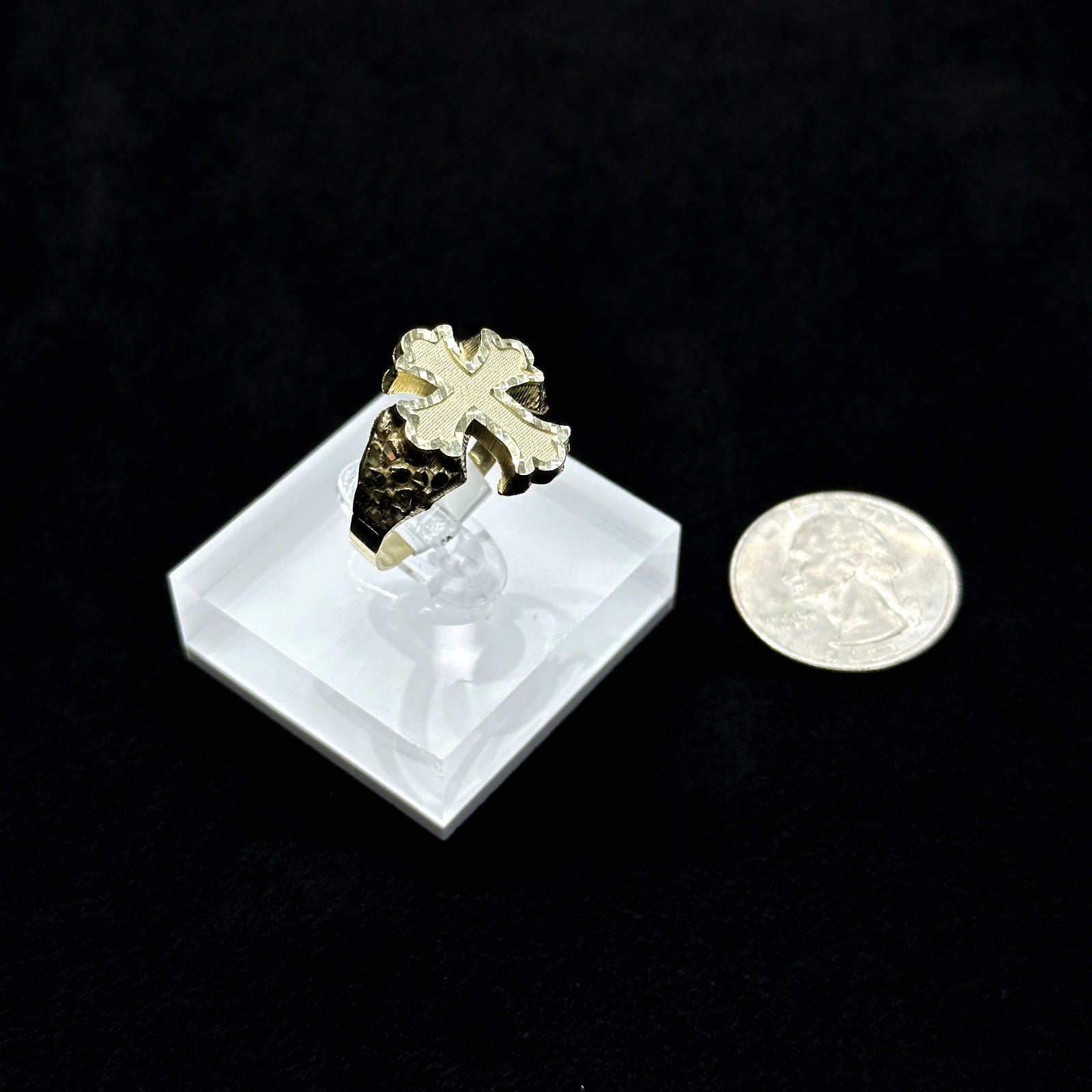 Real 10k Jesus Nugget Cross Ring Yellow Gold Mens Casual Ring 10kt