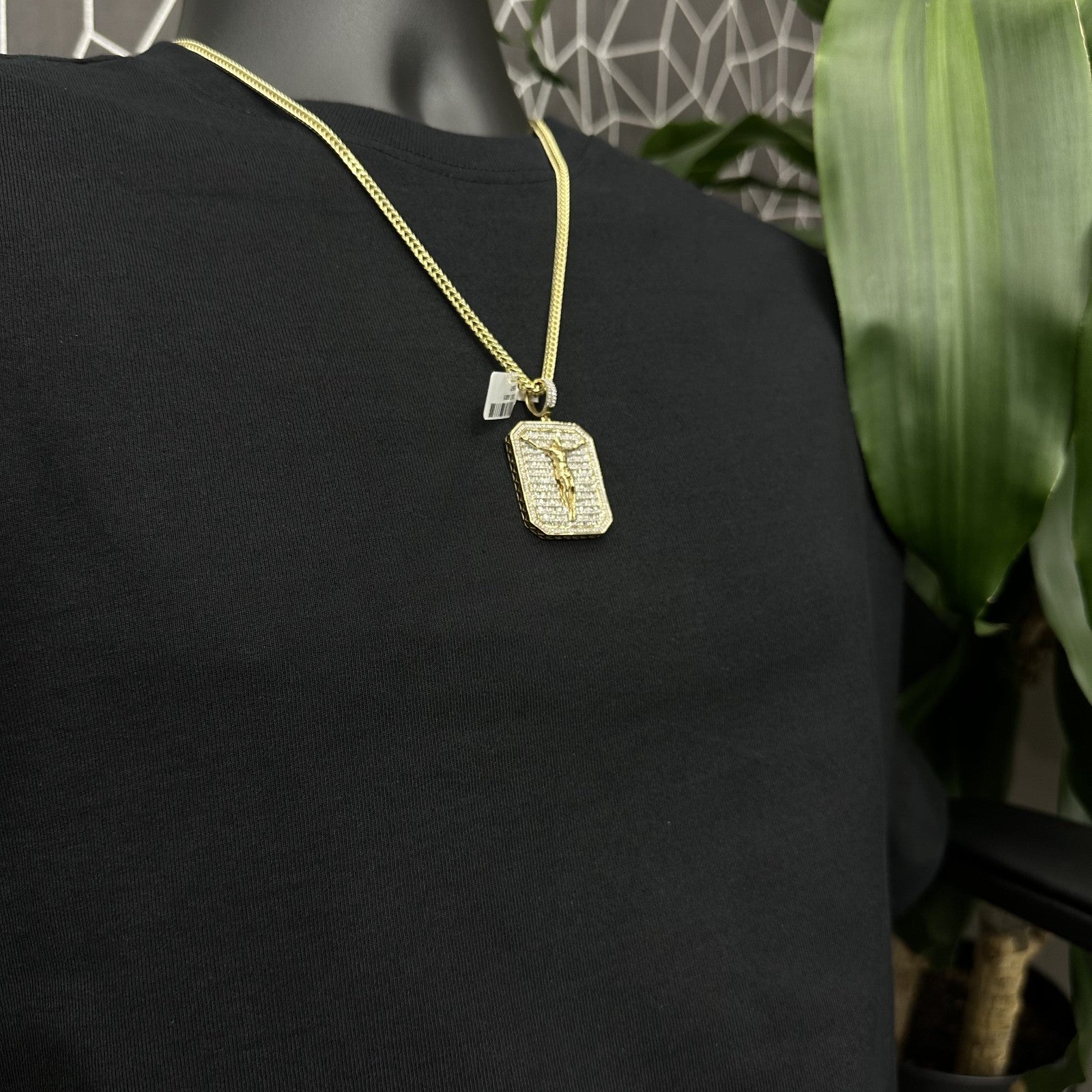 10k Gold with Natural Diamonds Cross Jesus Charm