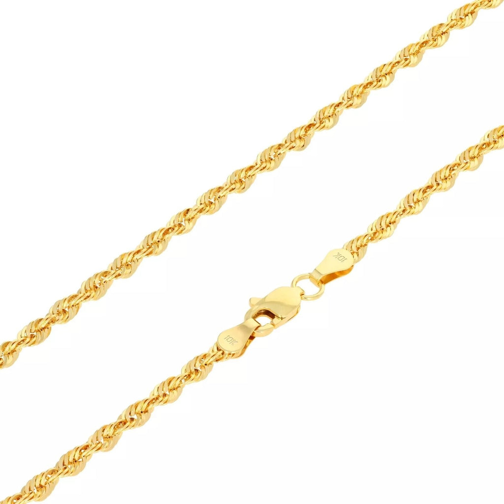 10K Rope Chain Yellow Gold 2mm-5mm Pendant Necklace Men Woman
