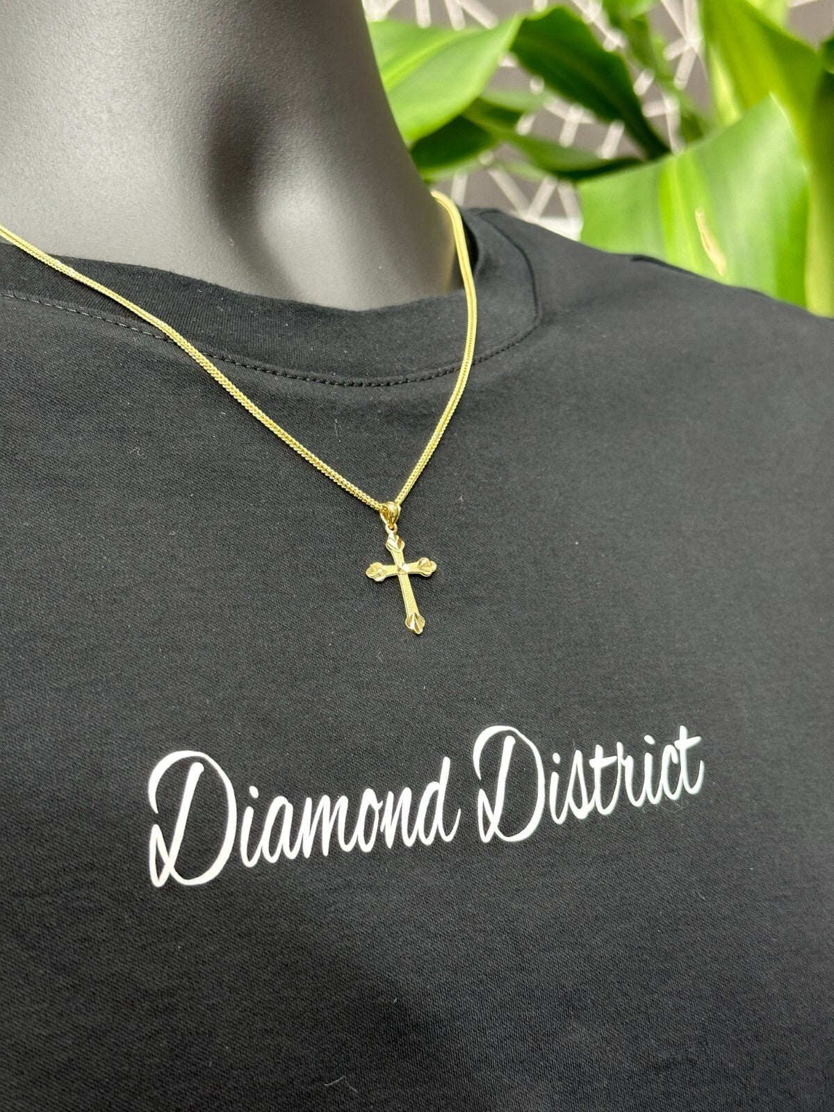 Real Solid 10K Yellow Gold Polished Small Diamond Cut Cross Charm Pendant