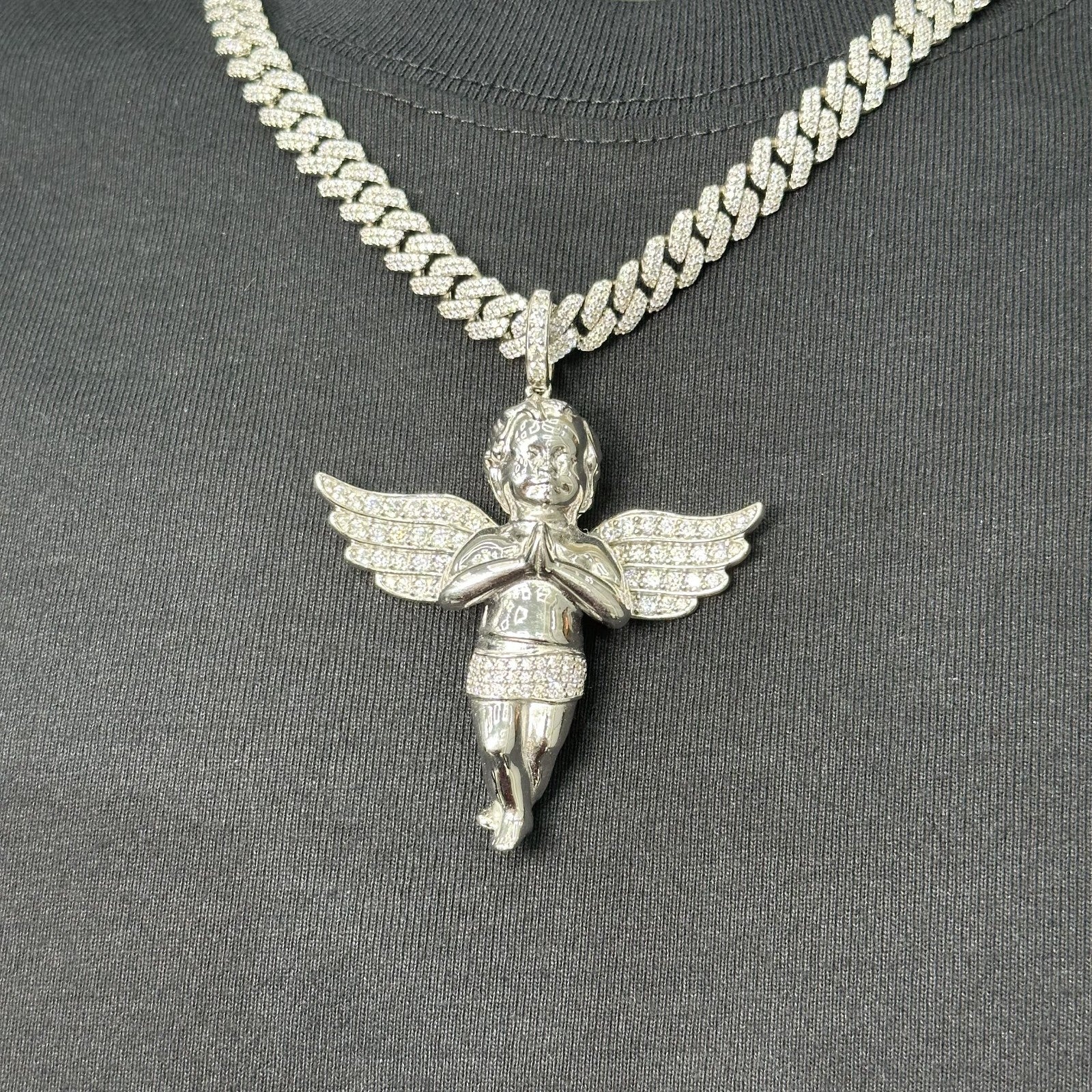 Moissanite 4.38 ct Praying Baby Angel Small 925 Sterling Silver Pendant Necklace