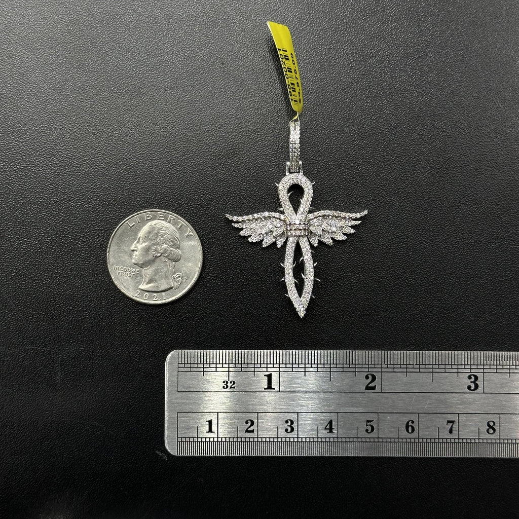 Diamond Cross with Wings 10k White Gold and 1.3 CTW Real Diamonds