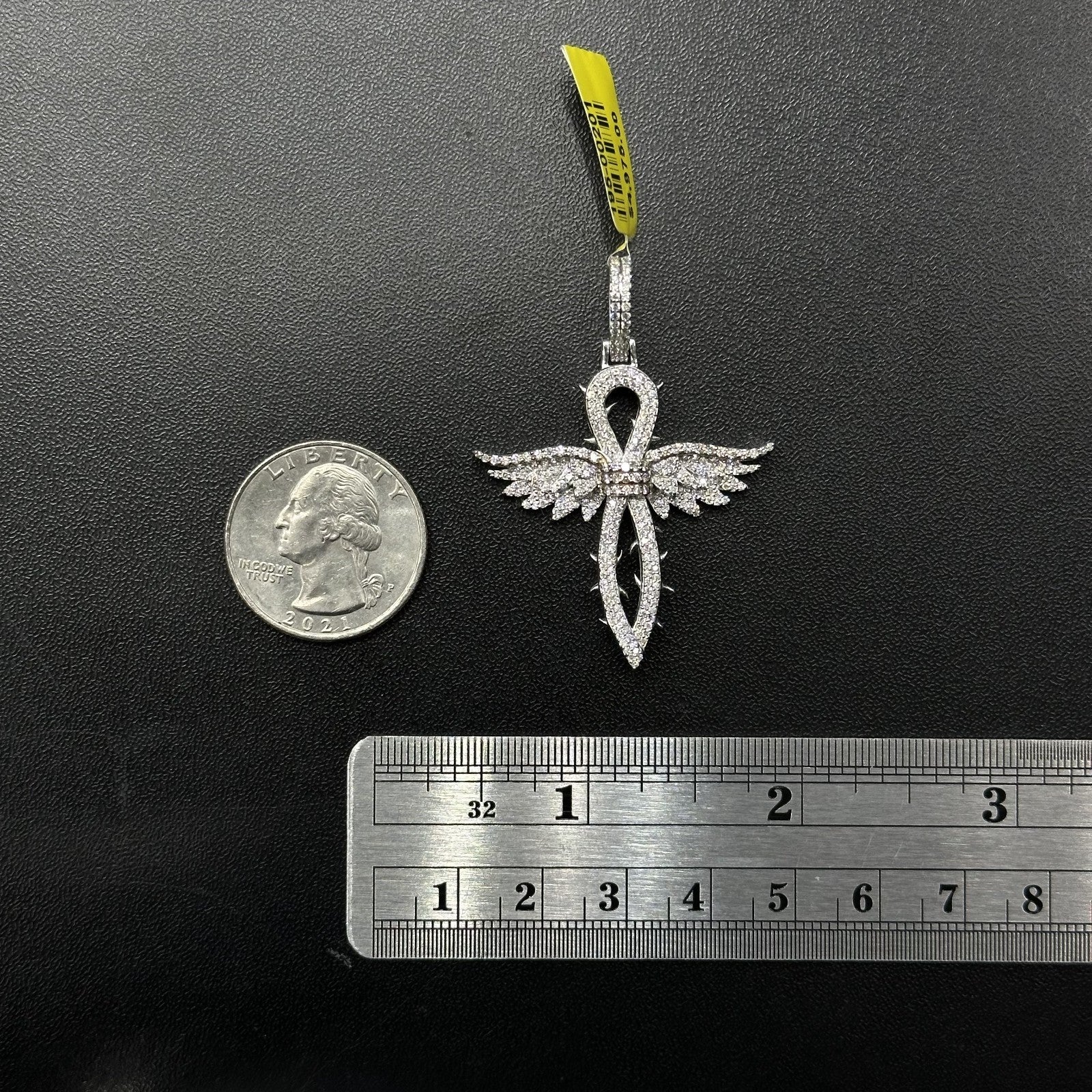 Diamond Cross with Wings 10k White Gold and 1.3 CTW Real Diamonds