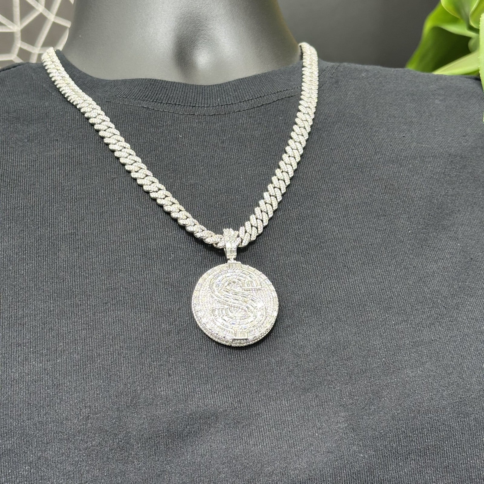 925 Moissanite Charm Money Dollar Sign Pendant Big Size Men with Certificate