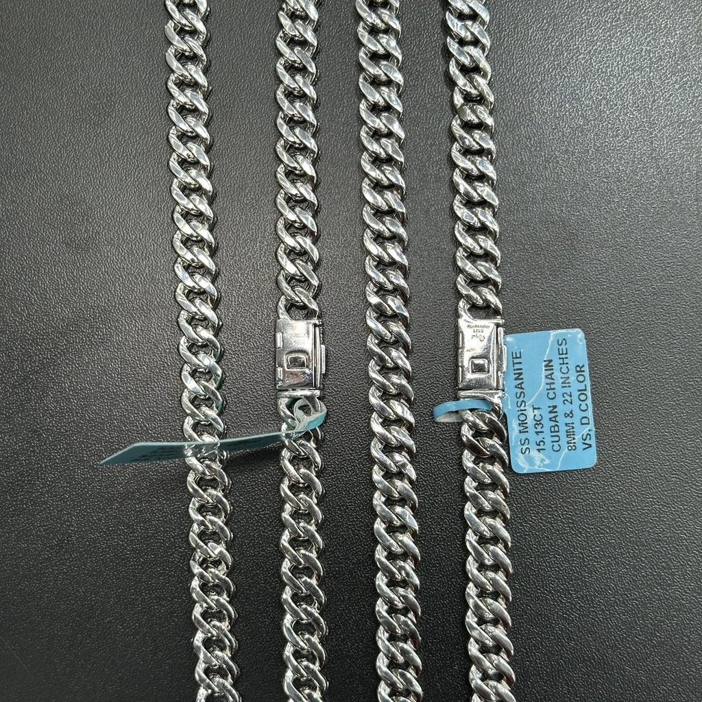 MOISSANITE Real Miami Cuban Link 8MM Chain Iced Hip Hop 925 Silver Necklace