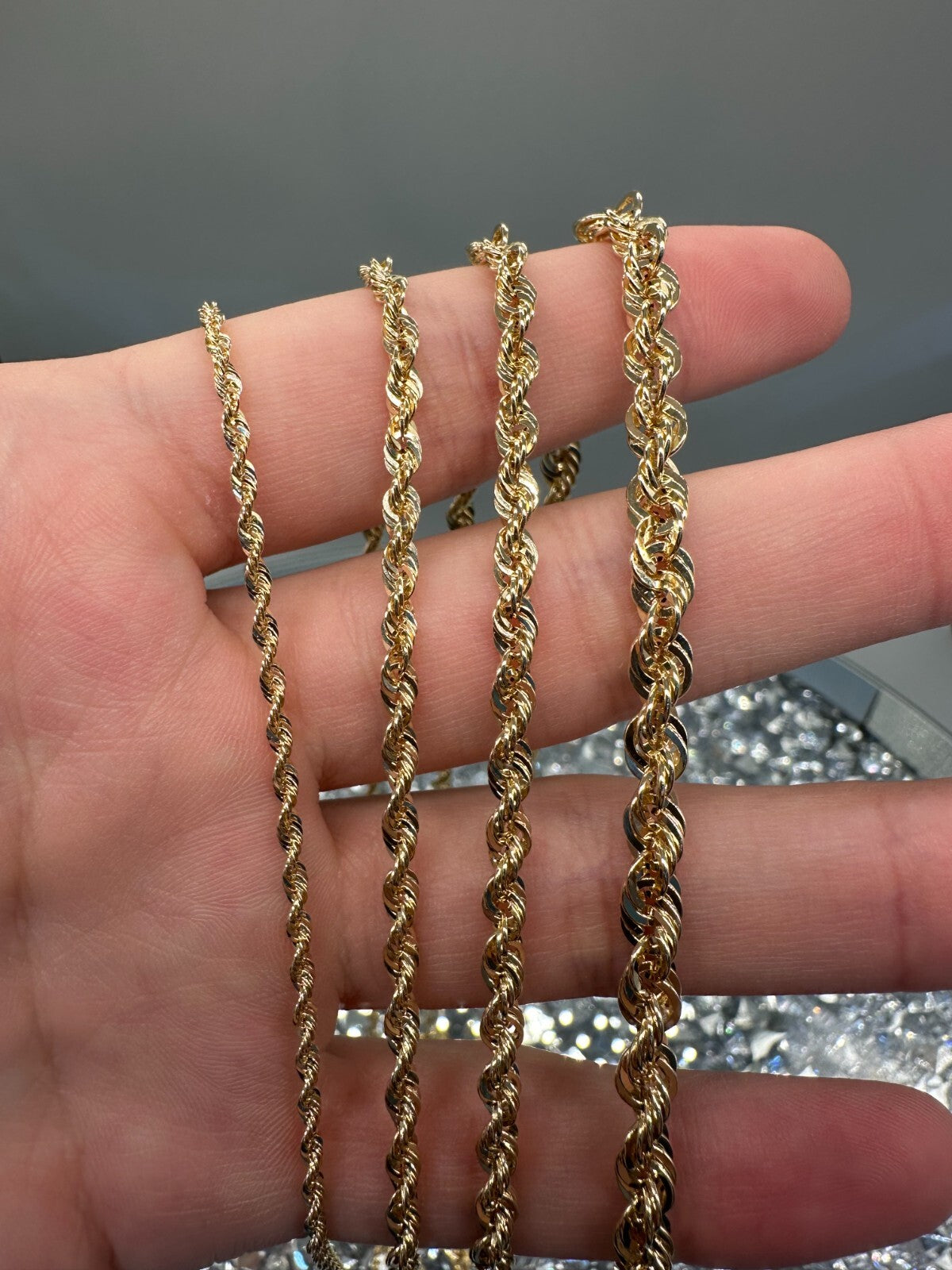 10K Rope Chain Yellow Gold 2mm-5mm Pendant Necklace Men Woman