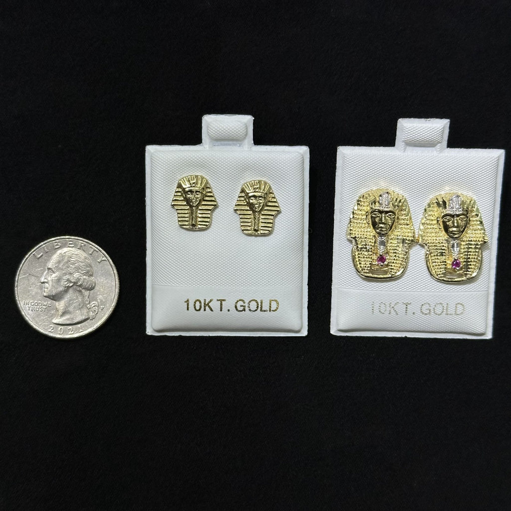 10k Gold Pharaoh Head Earrings Egyptian Style Small Large Size Male Female