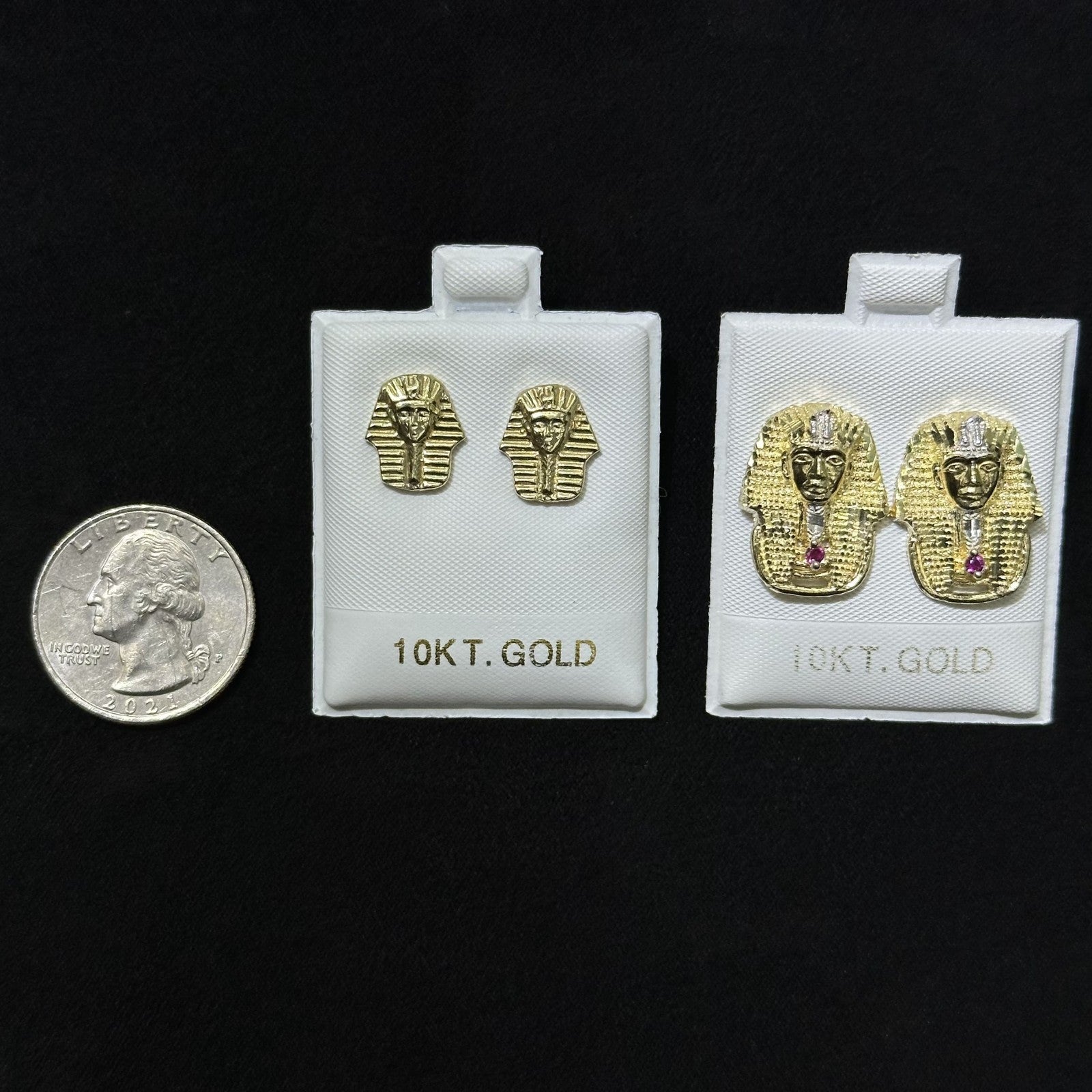 10k Gold Pharaoh Head Earrings Egyptian Style Small Large Size Male Female