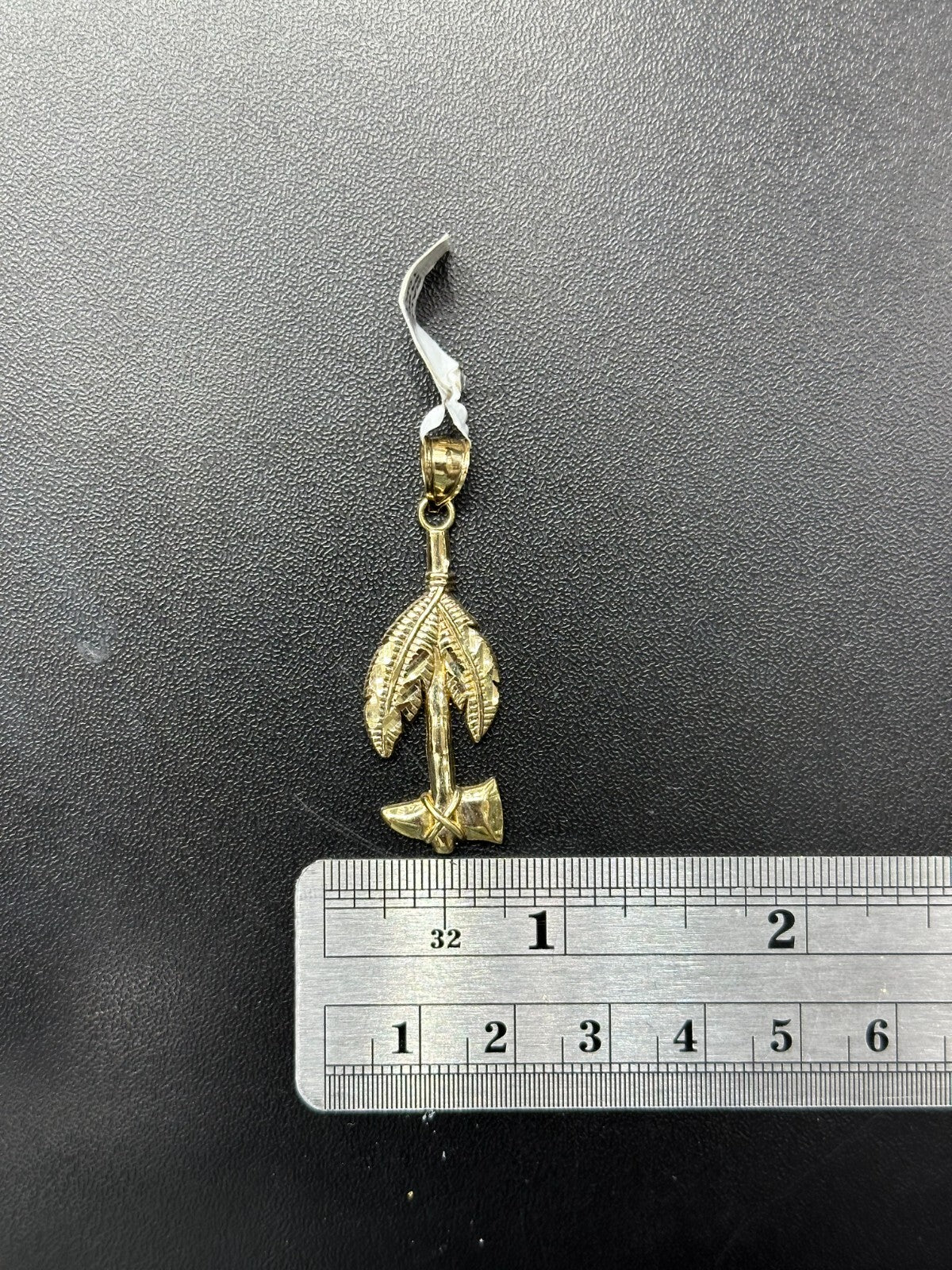 GOLD TOMAHAWK CHARM 10K REAL GOLD PENDANT WITH FEATHER