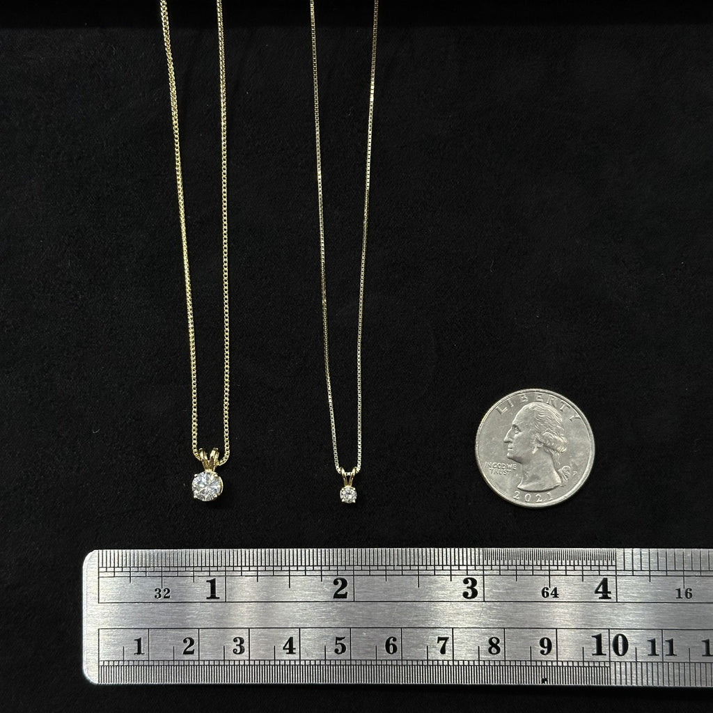 Genuine Diamond 14K Gold Solitaire Charm with 1mm Necklace