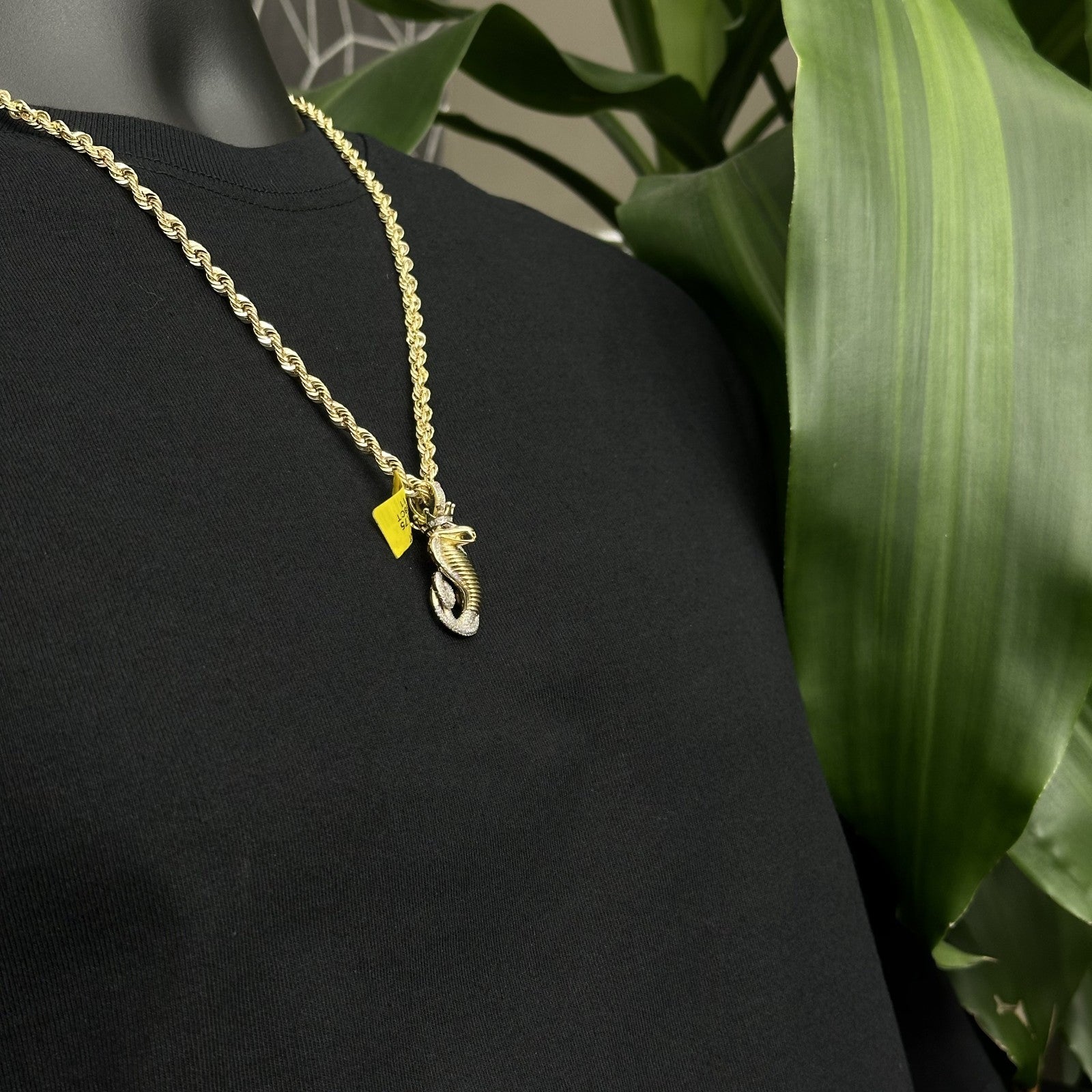 Animal Snake Charm Pendant 10K Yellow Gold 0.58 Ct Round Cut Genuine Diamond