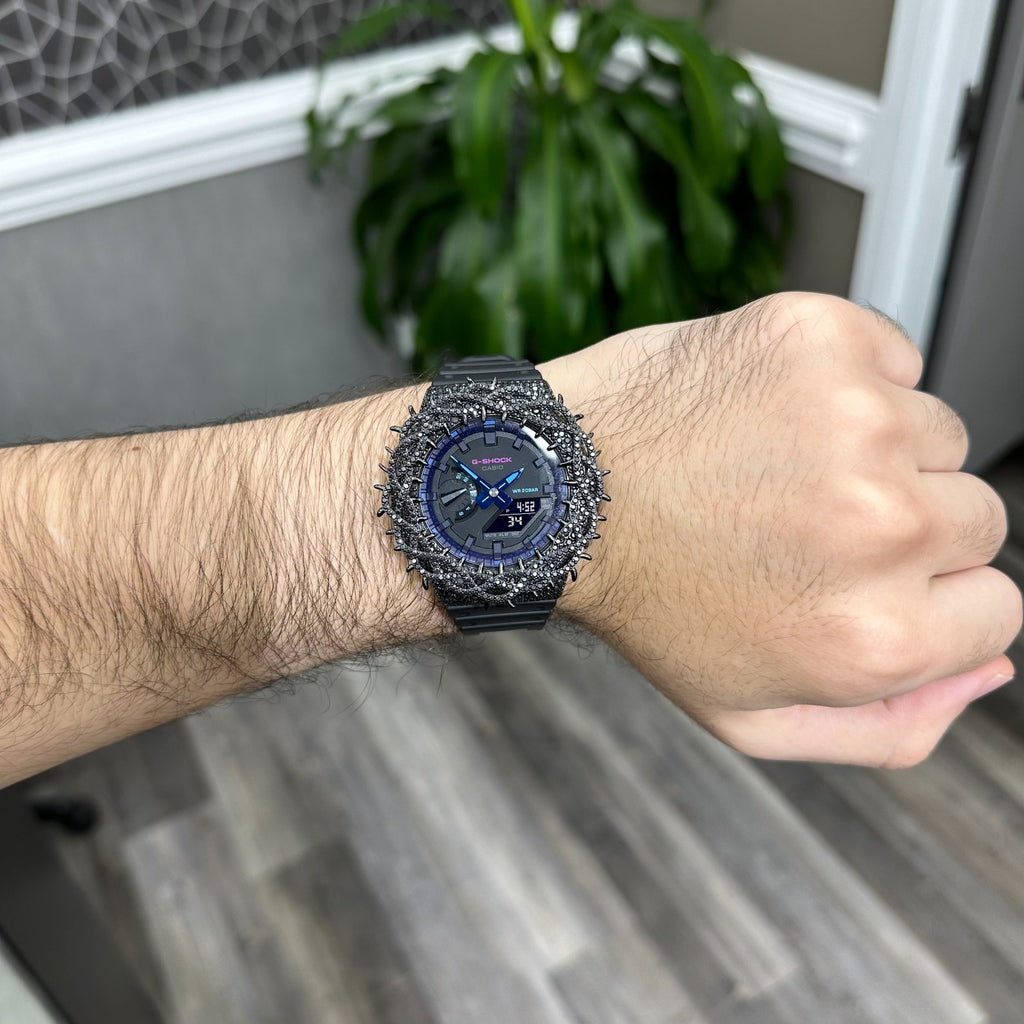 Black Moissanite Watch Man with Thorn Lab Diamonds