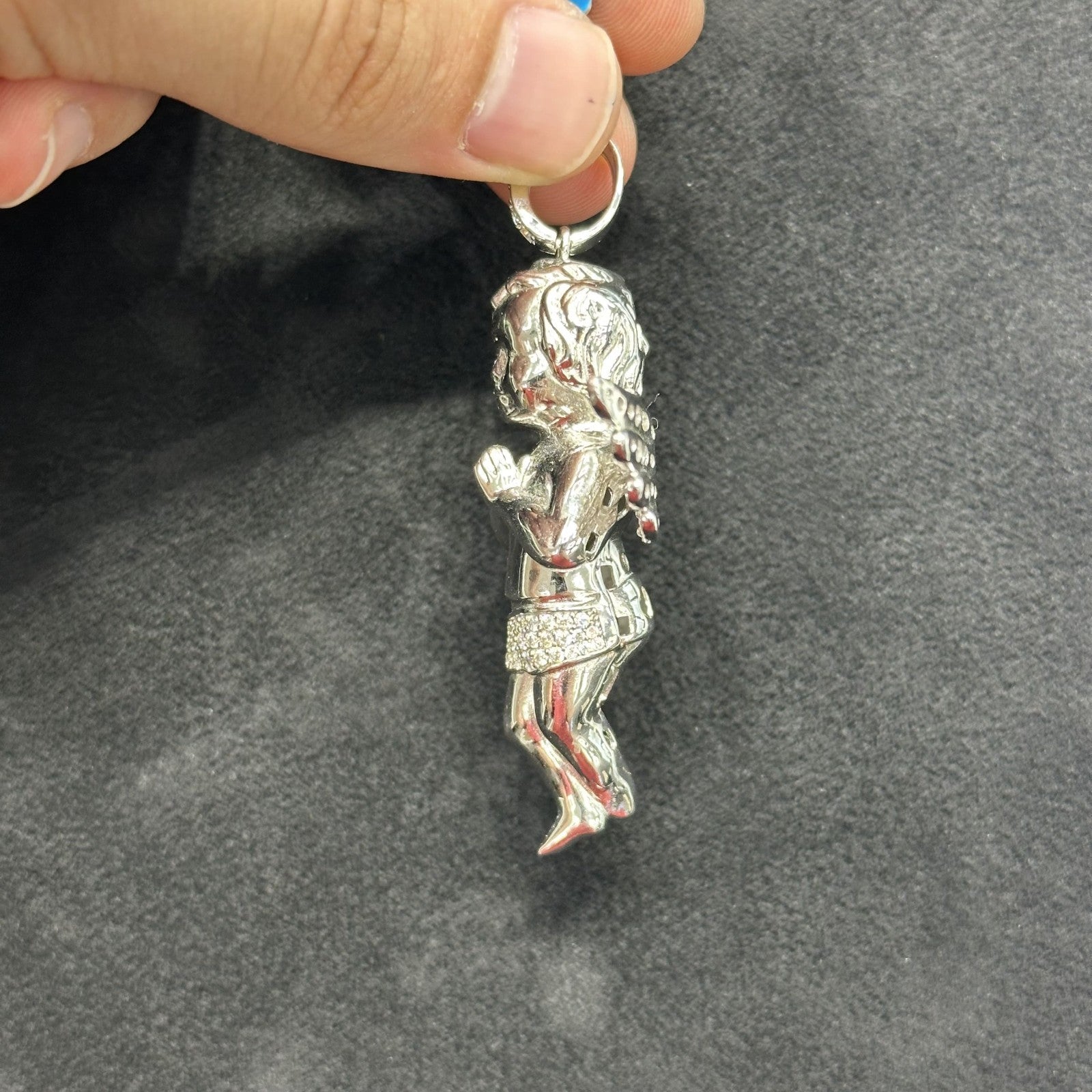 Moissanite 4.38 ct Praying Baby Angel Small 925 Sterling Silver Pendant Necklace
