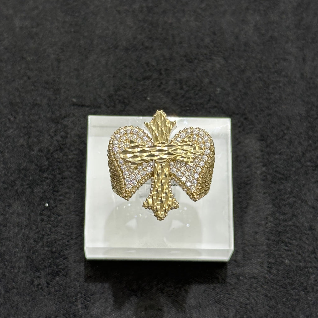 10k Cross With Wings Ring Angel CZ stones Man Female