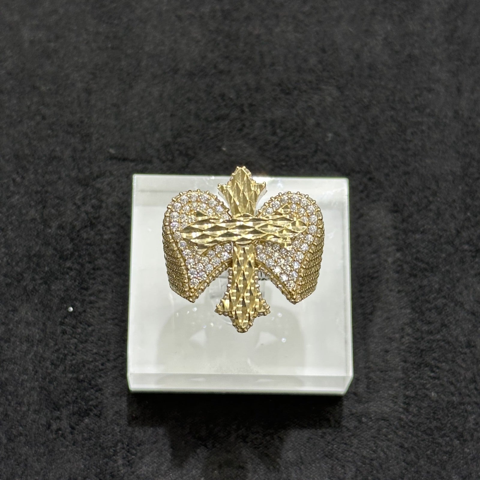 10k Cross With Wings Ring Angel CZ stones Man Female