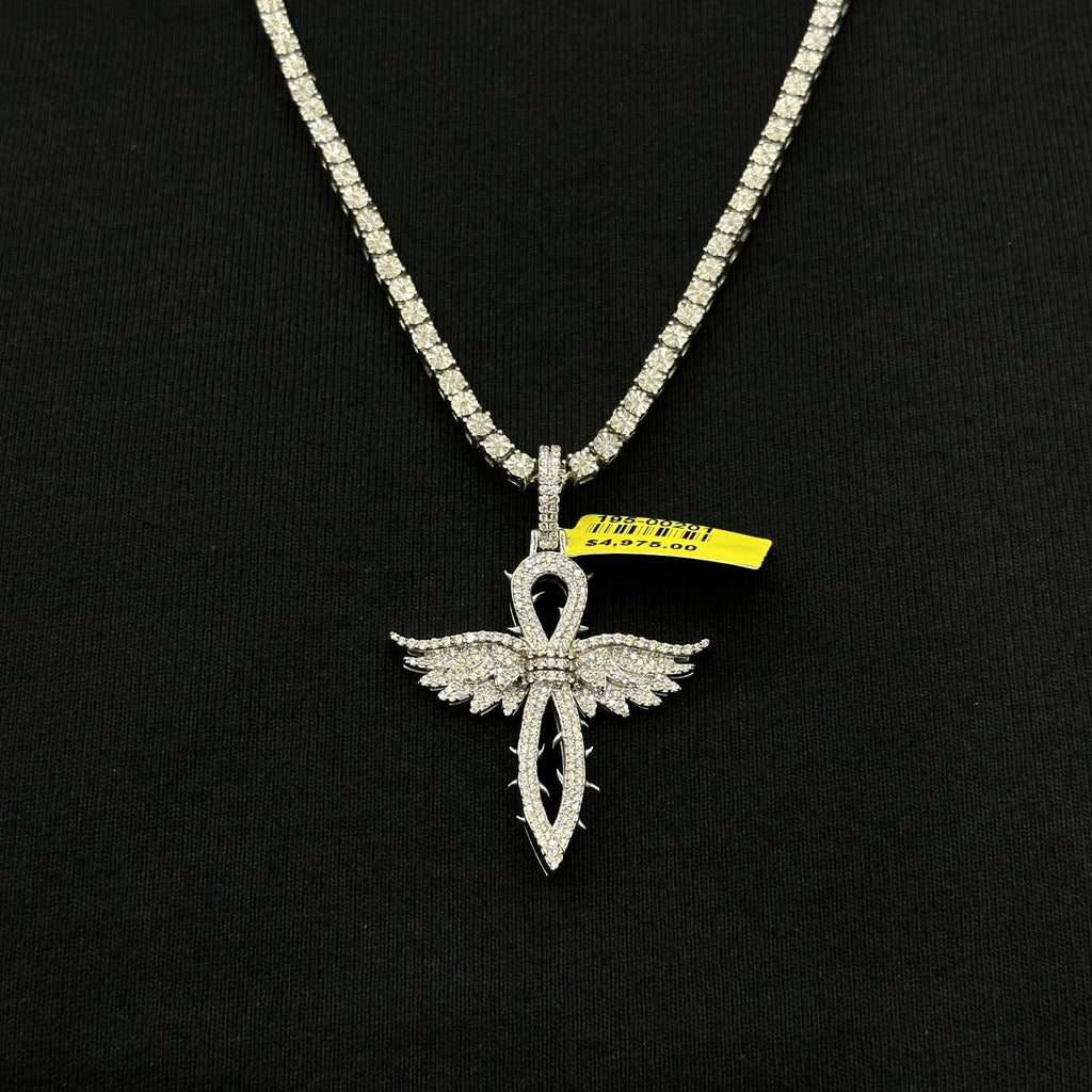 Diamond Cross with Wings 10k White Gold and 1.3 CTW Real Diamonds