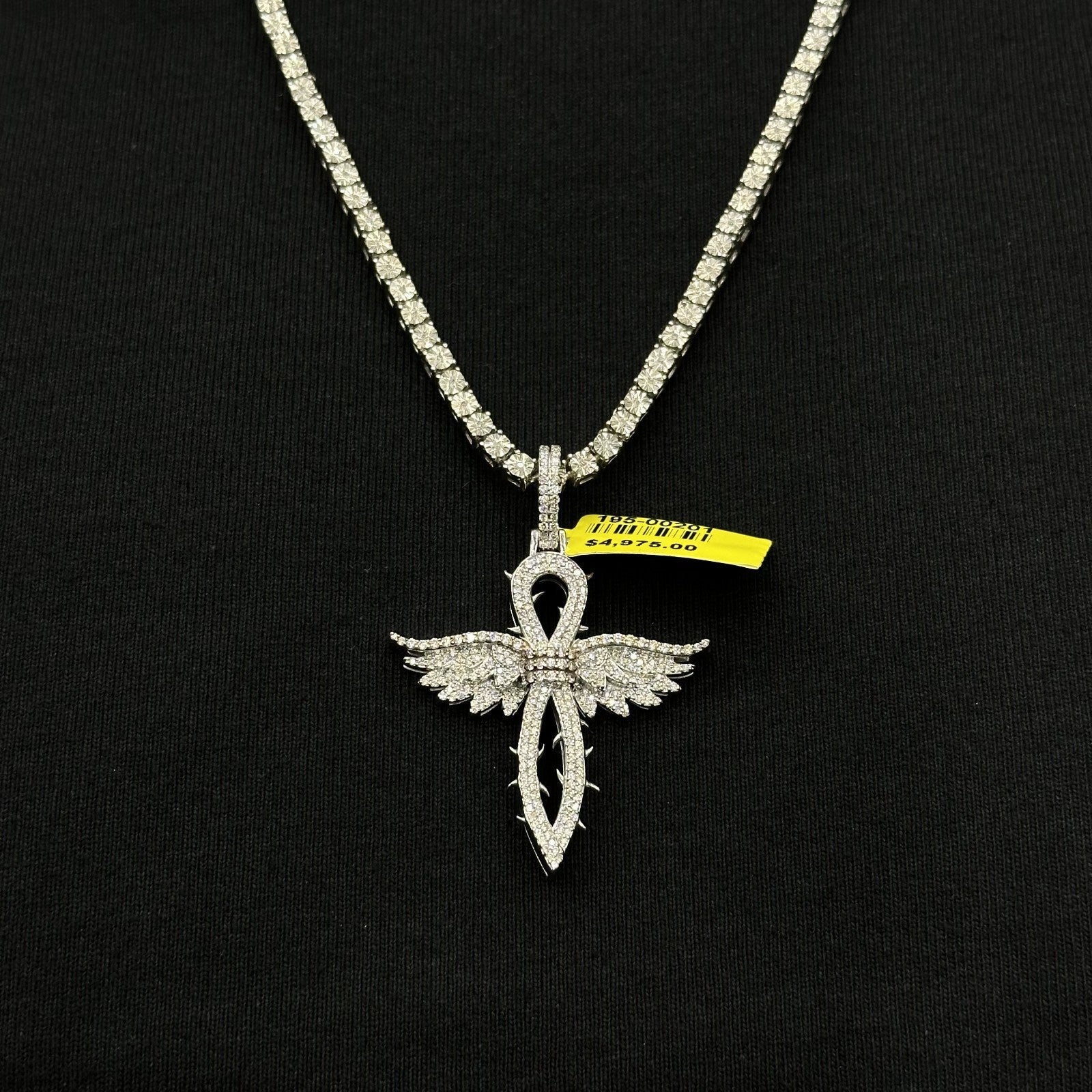 Diamond Cross with Wings 10k White Gold and 1.3 CTW Real Diamonds