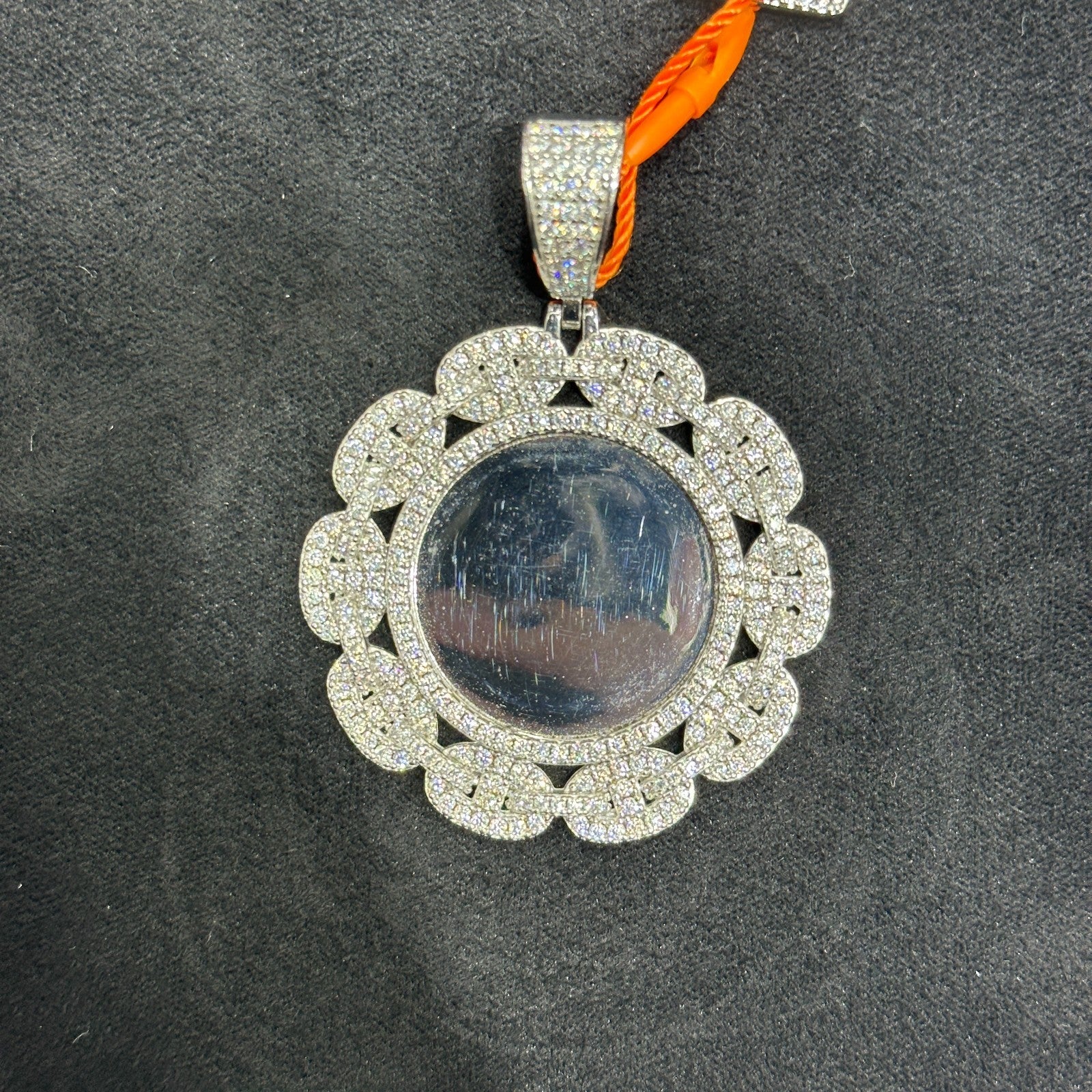 Puff Links Silver Memorial Picture Charm with Moissanite 4.34 CTW Passes Tester