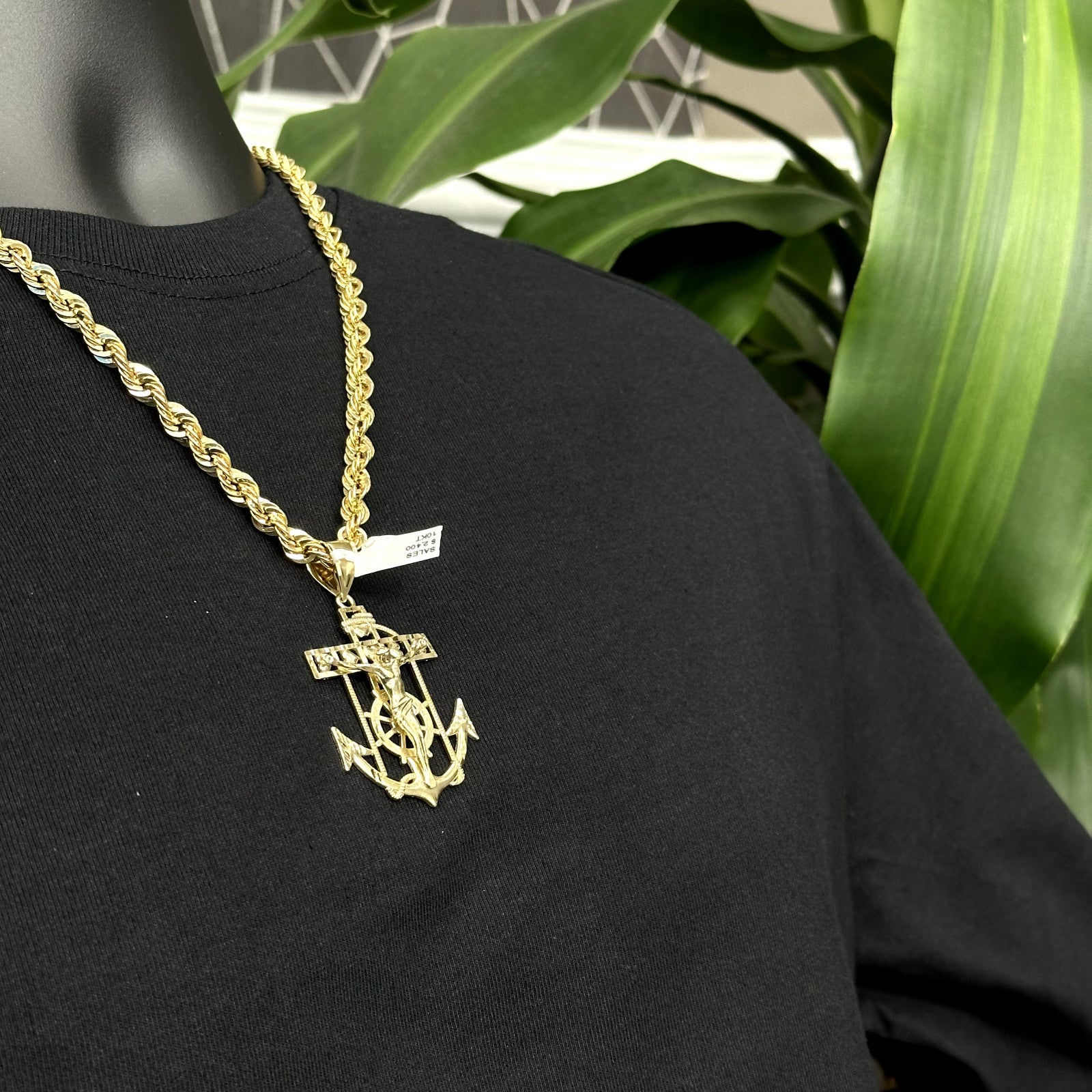 10k Real Gold Jesus Cross Anchor Medium Large Size Gold