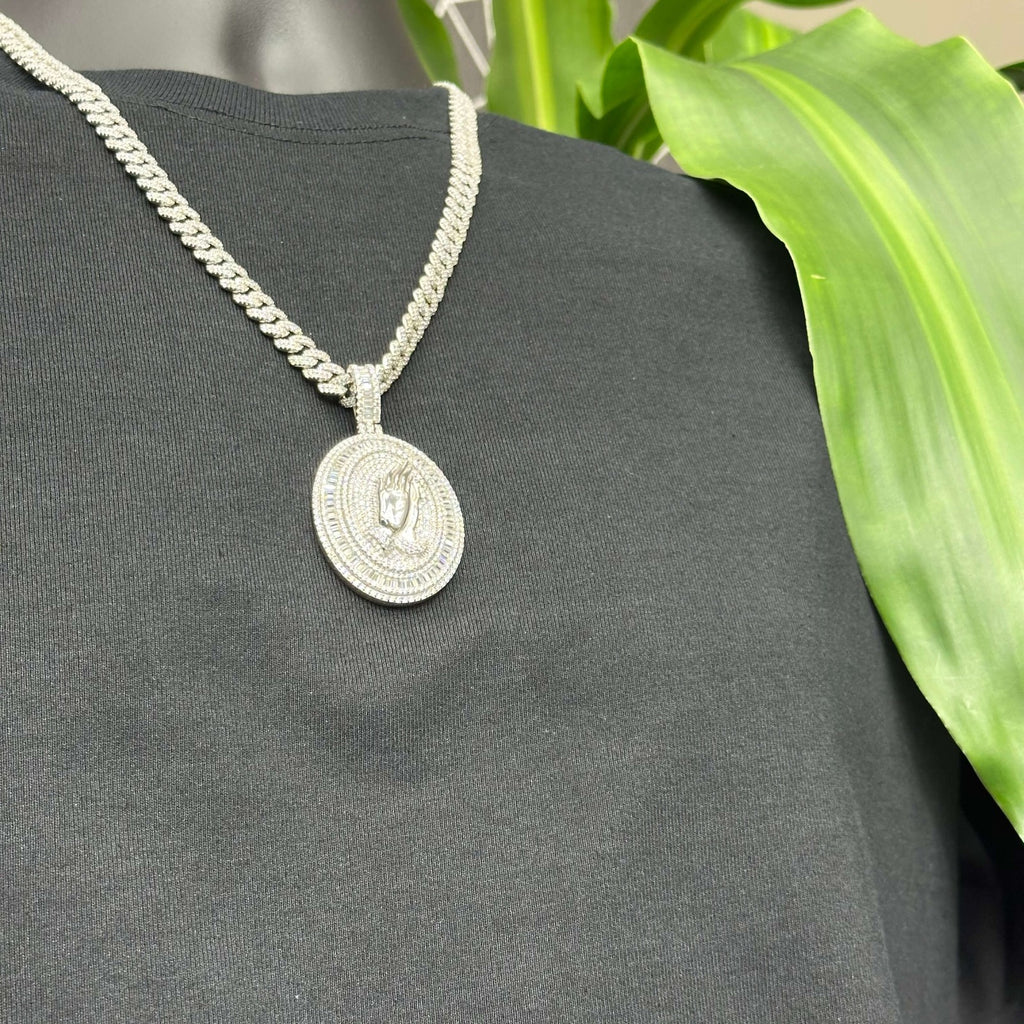 Moissanite 925 Praying Hands Charm Pendant 7.95 CTW Lab Diamonds