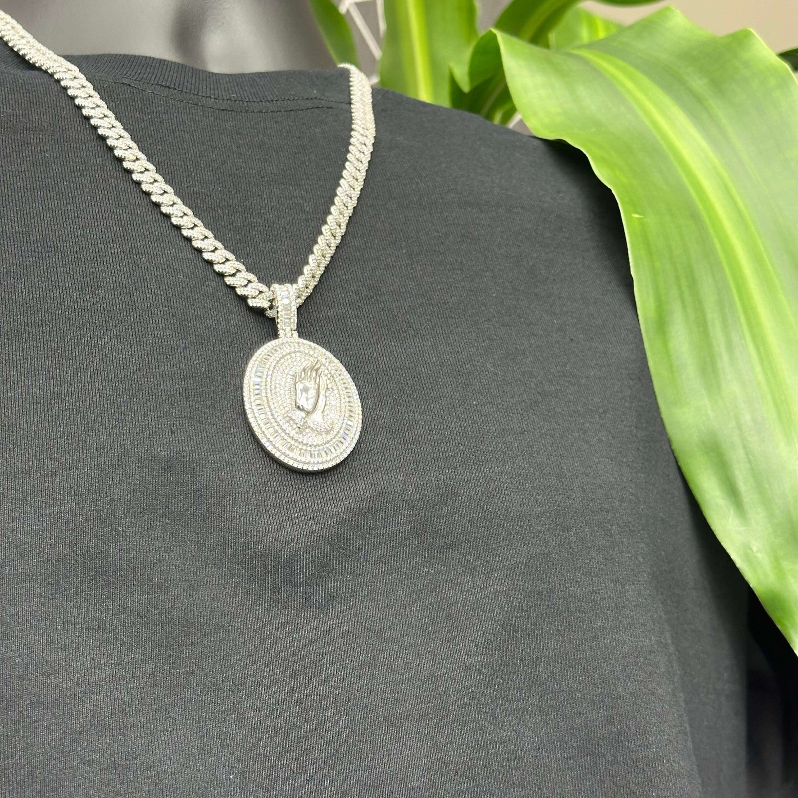 Moissanite 925 Praying Hands Charm Pendant 7.95 CTW Lab Diamonds