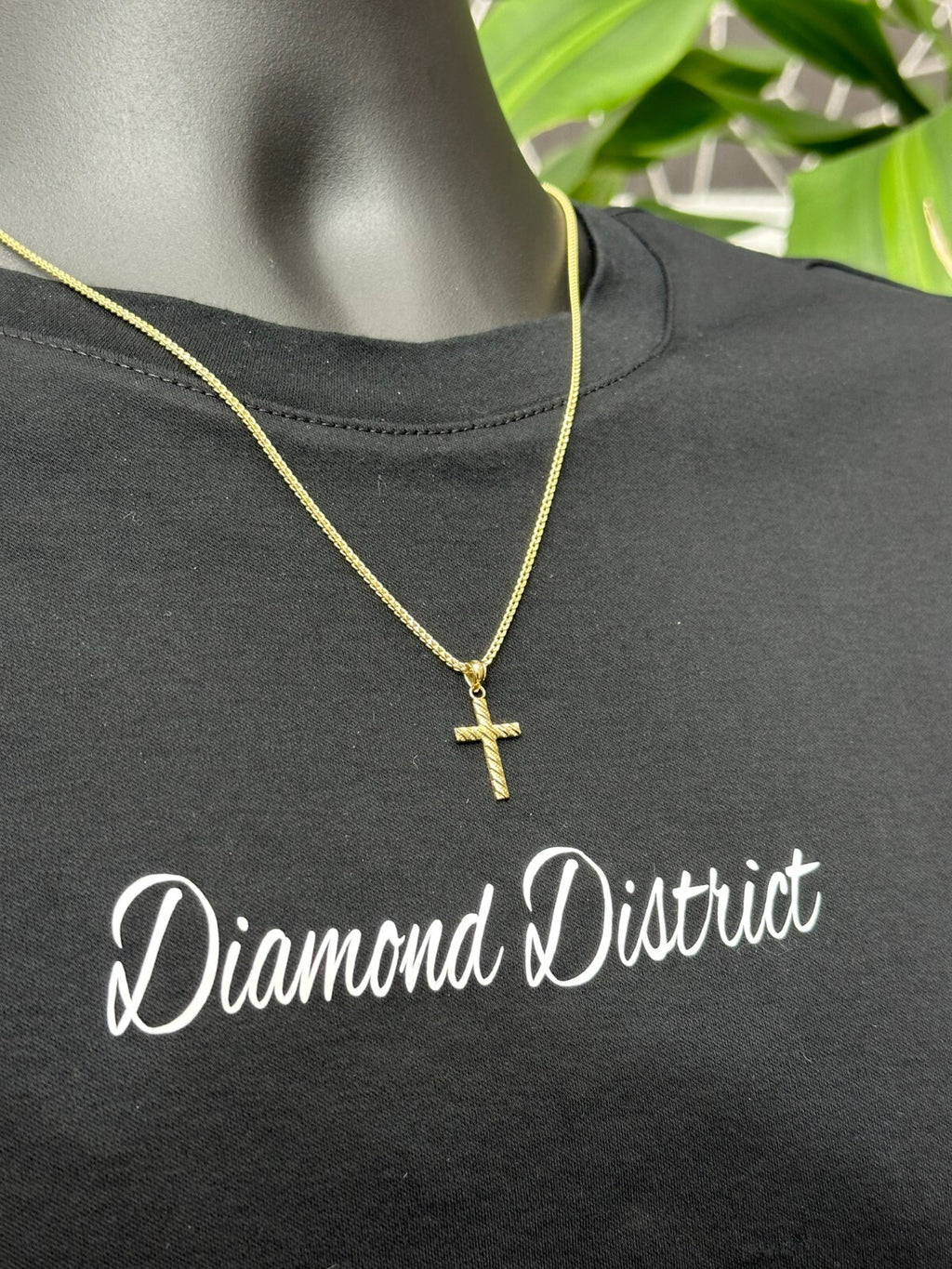 Real Solid 10K Yellow Gold Polished Small Diamond Cut Cross Charm Pendant