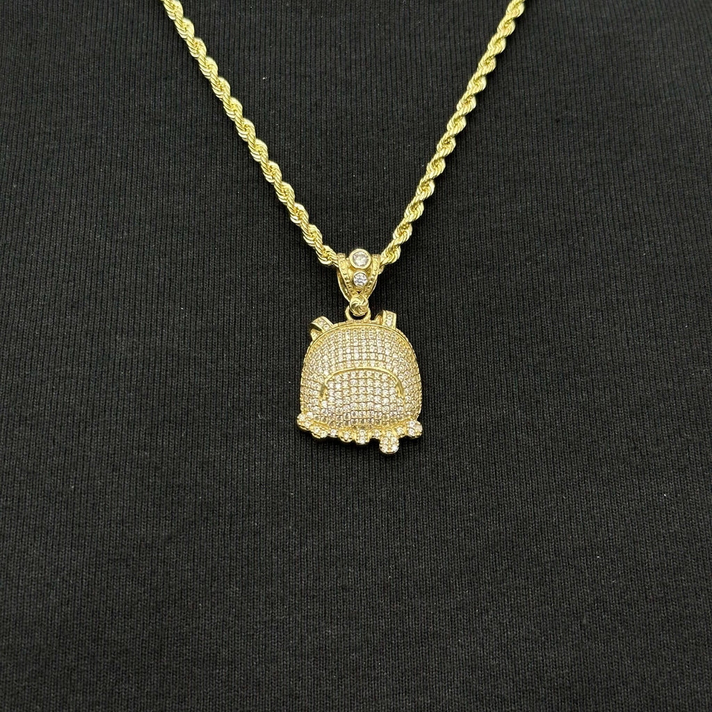 10K Gold Backpack Charm Pendant Chain Solid Gold CZ Synthetic Cubic Zirconia