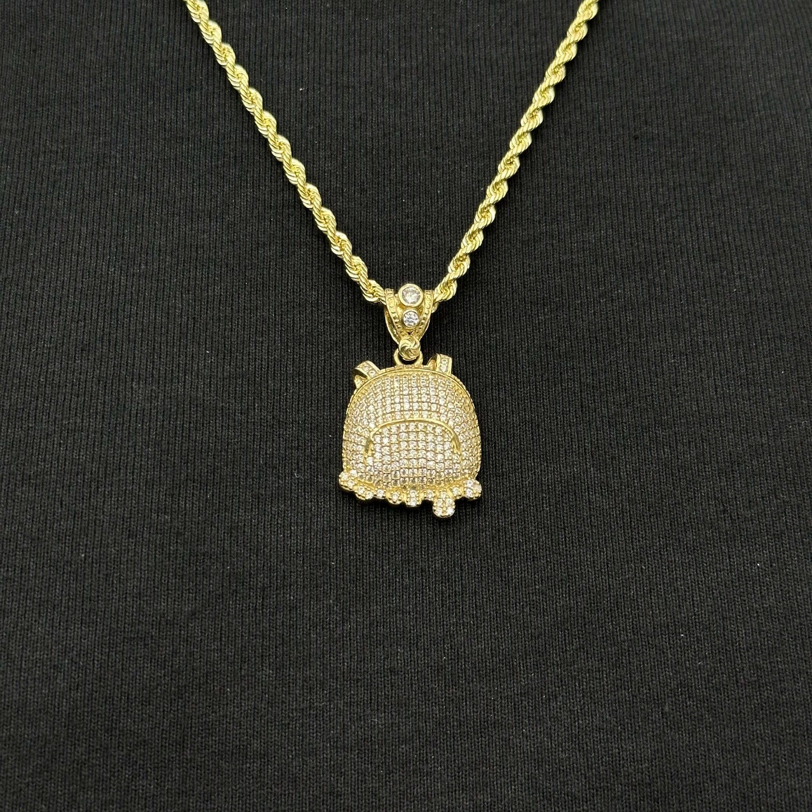 10K Gold Backpack Charm Pendant Chain Solid Gold CZ Synthetic Cubic Zirconia