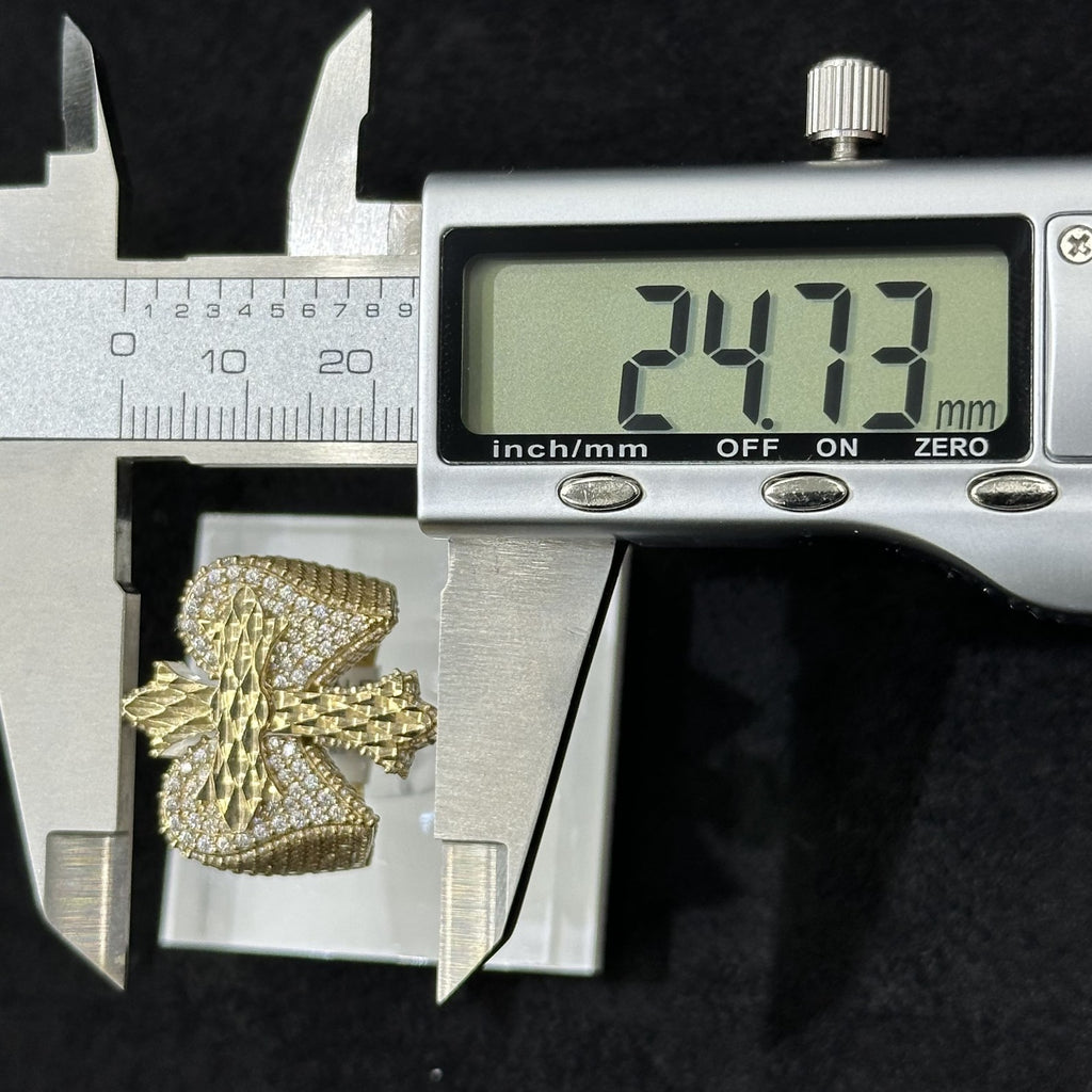 10k Cross With Wings Ring Angel CZ stones Man Female