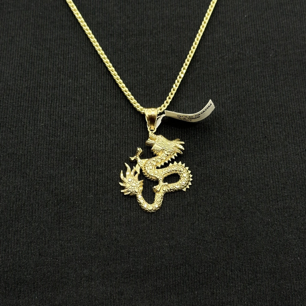 10k Yellow Gold Chinese Dragon Pendant Unisex Charm Asian Mythology Jewelry