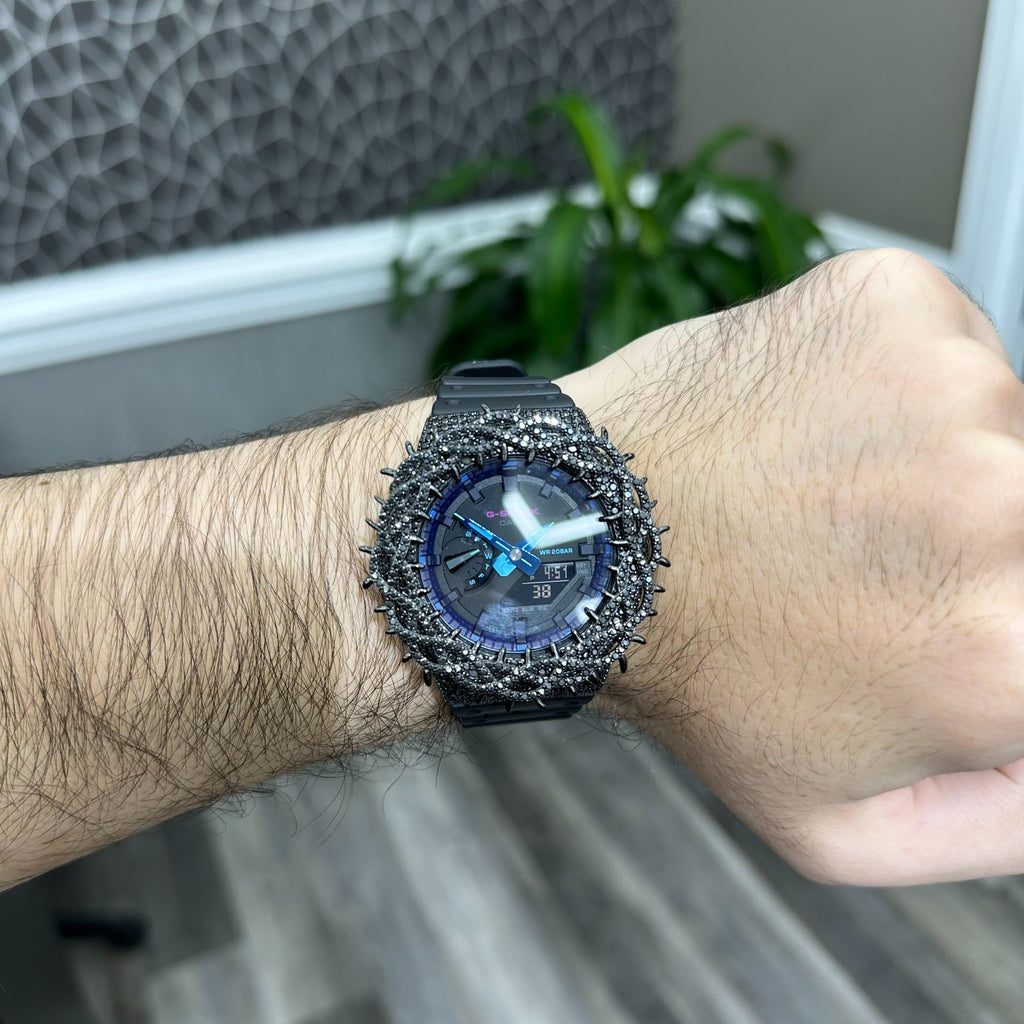 Black Moissanite Watch Man with Thorn Lab Diamonds