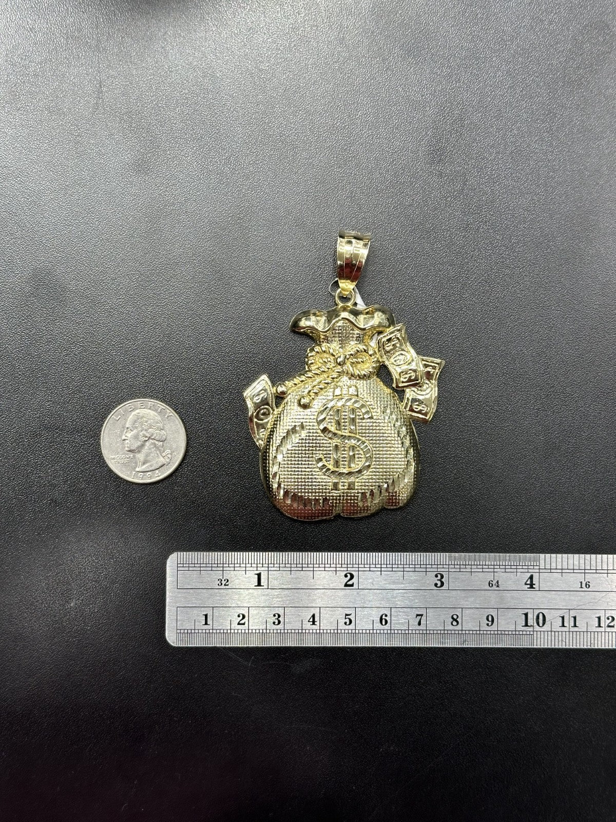 10k Gold Charm Big Money Bag Real Gold Pendant with Diamond Cut Gold