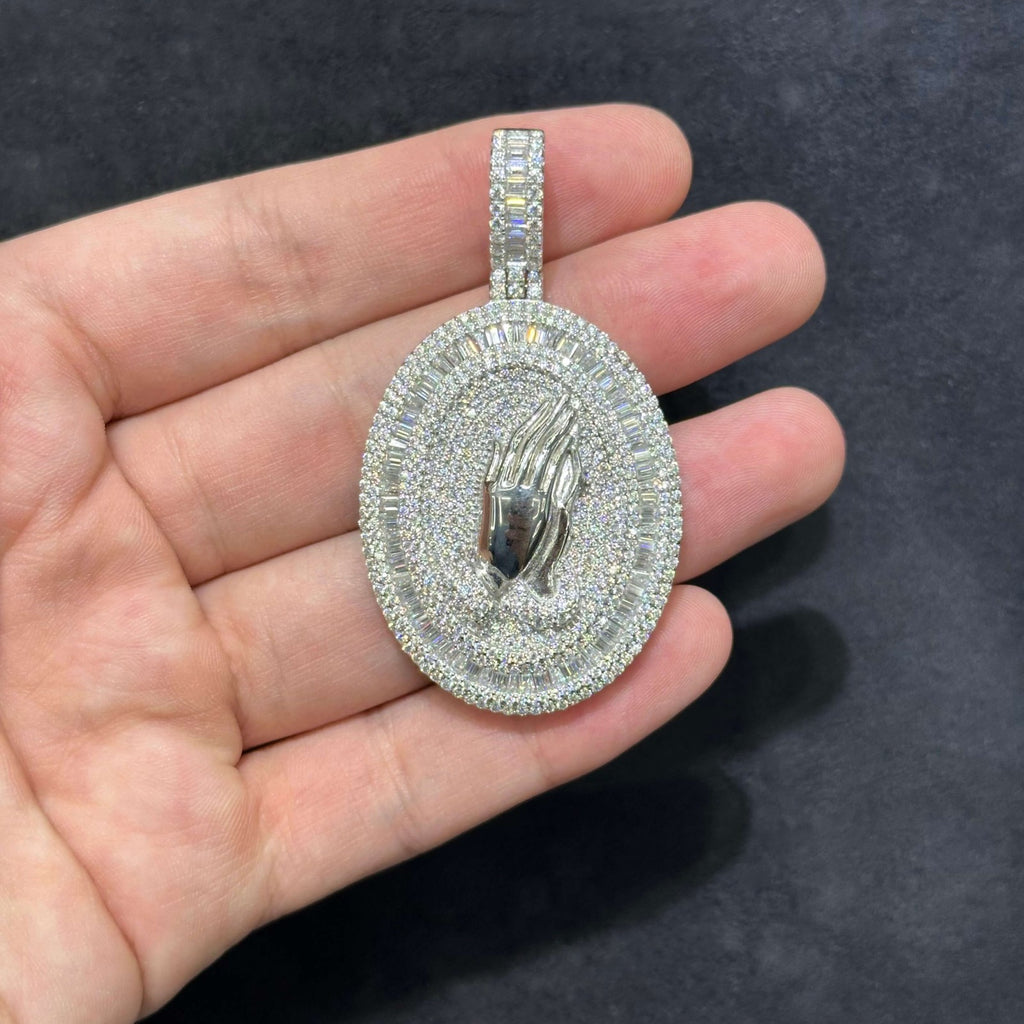 Moissanite 925 Praying Hands Charm Pendant 7.95 CTW Lab Diamonds