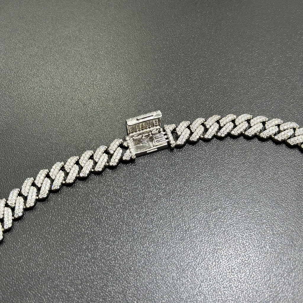 MOISSANITE Real Miami Cuban Link 8MM Chain Iced Hip Hop 925 Silver Necklace