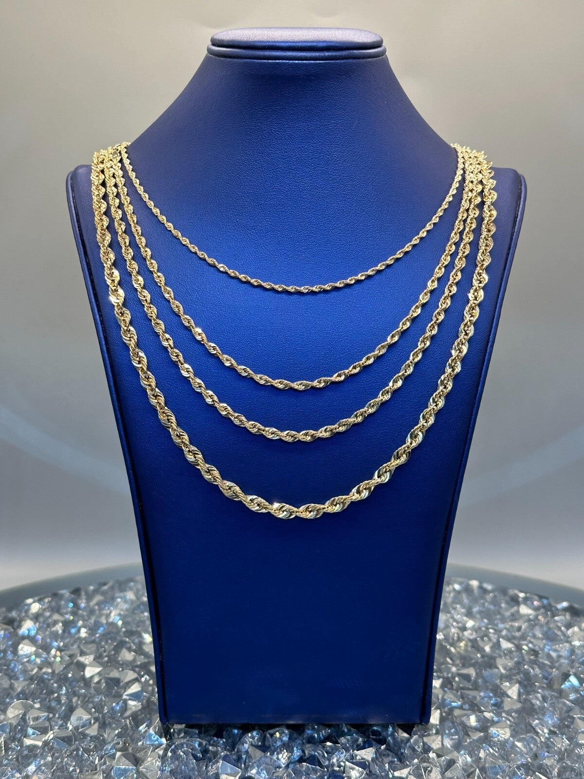 10K Rope Chain Yellow Gold 2mm-5mm Pendant Necklace Men Woman