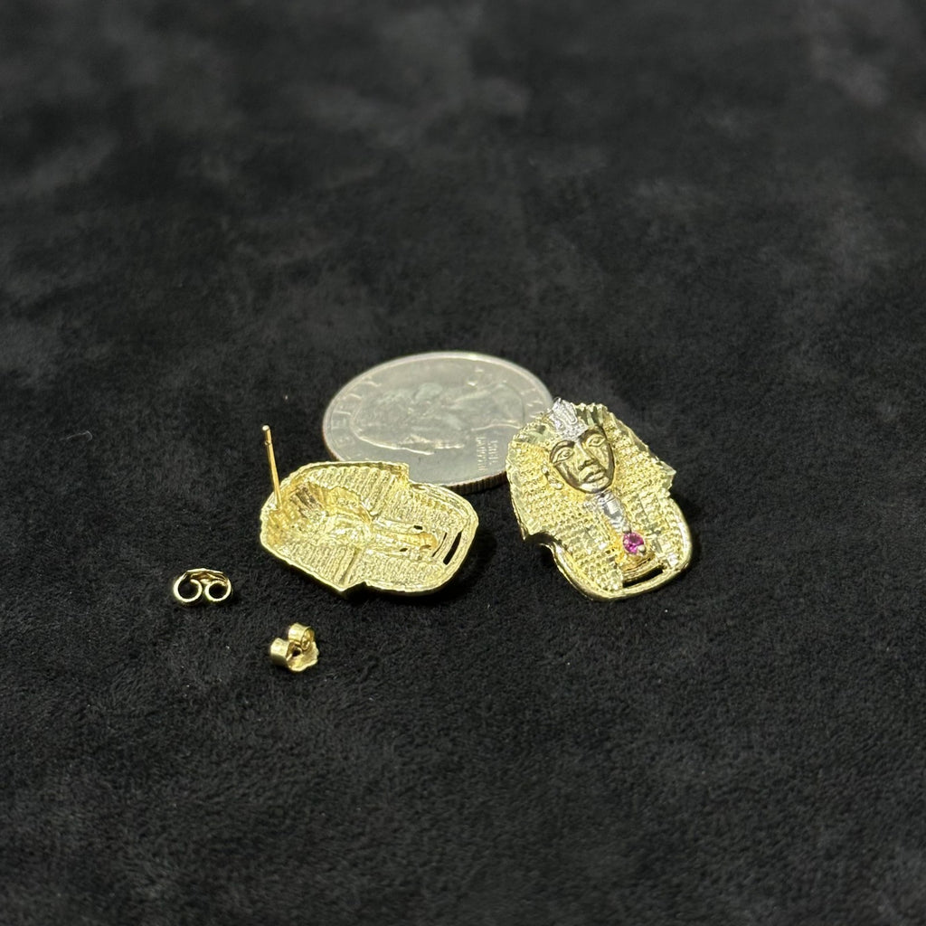 10k Gold Pharaoh Head Earrings Egyptian Style Small Large Size Male Female