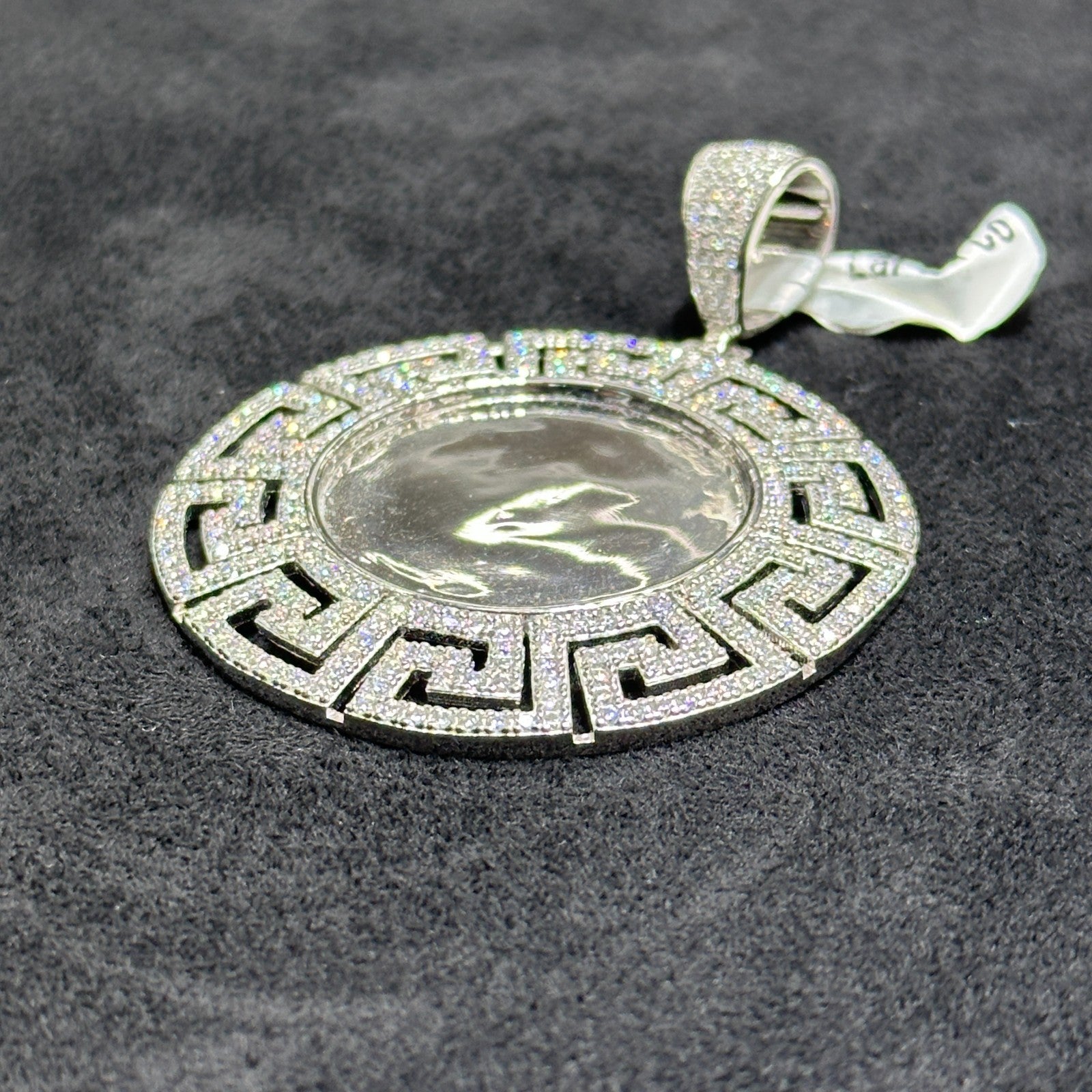 Moissaic Style Picture Memorial Pendant 925 Silver with Moissanite Passes Tester