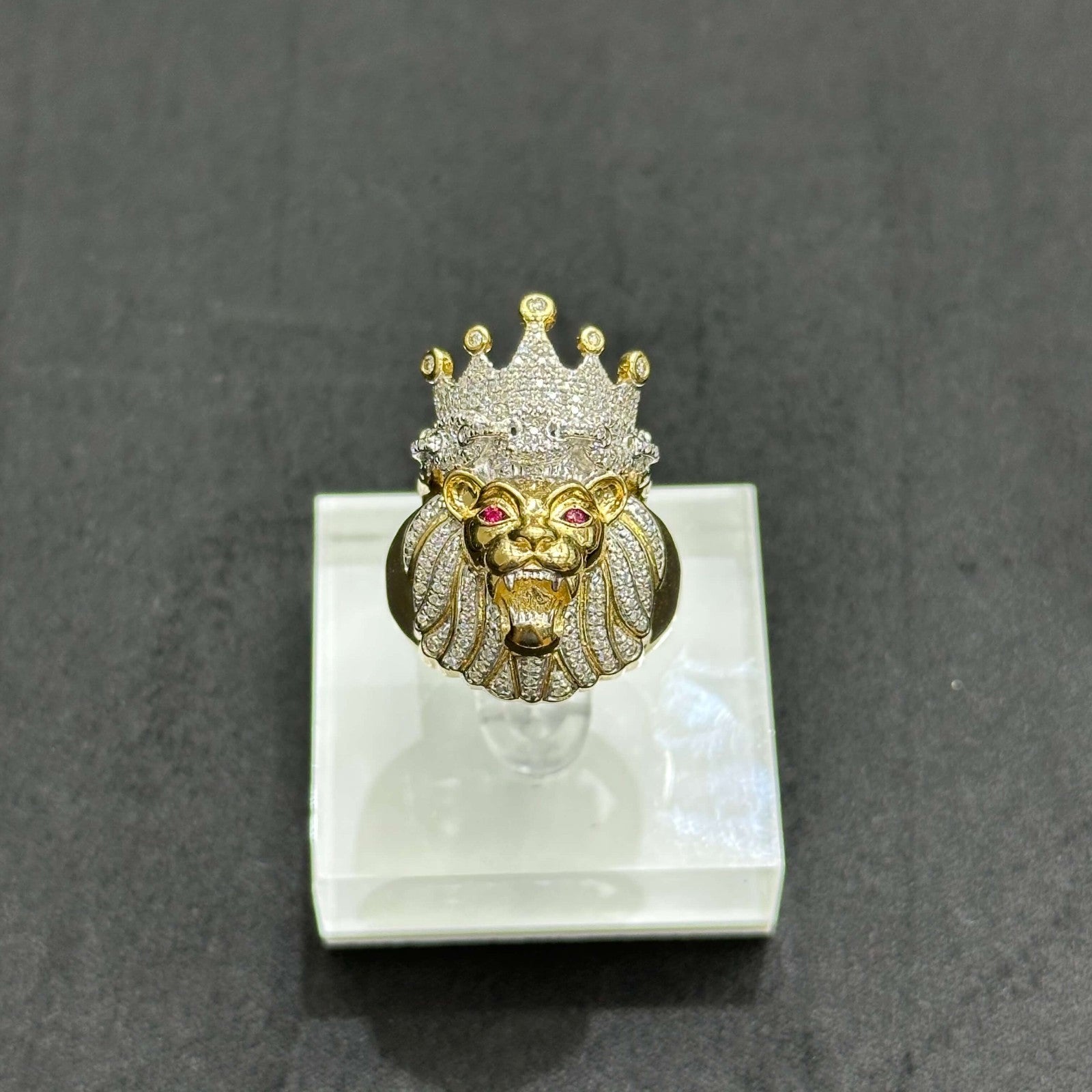 Natural Diamond Leon Head Ring 10k Gold Ring Man 0.5 ctw