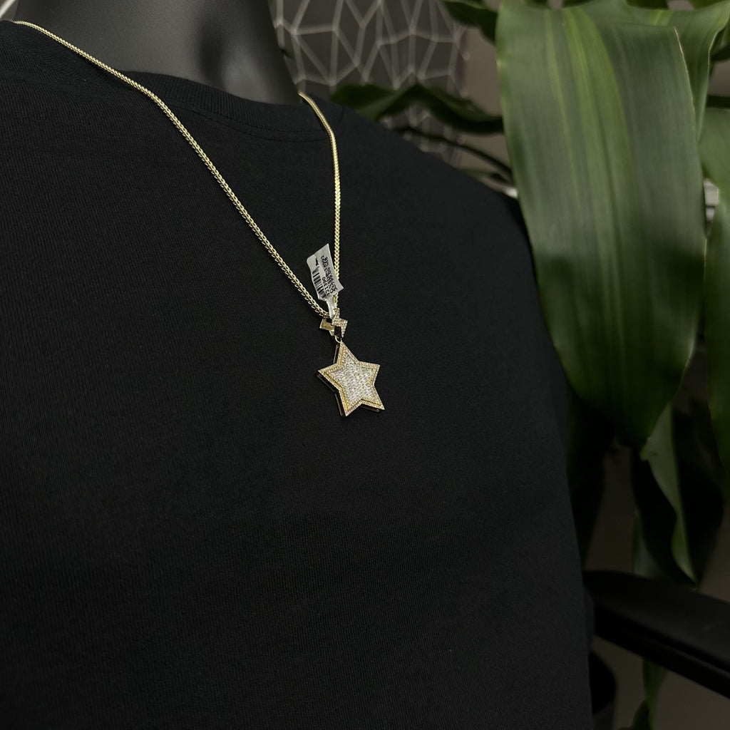 Genuine Diamond Start Charm 1.20 CTW with 10k Gold Pendant Male Female