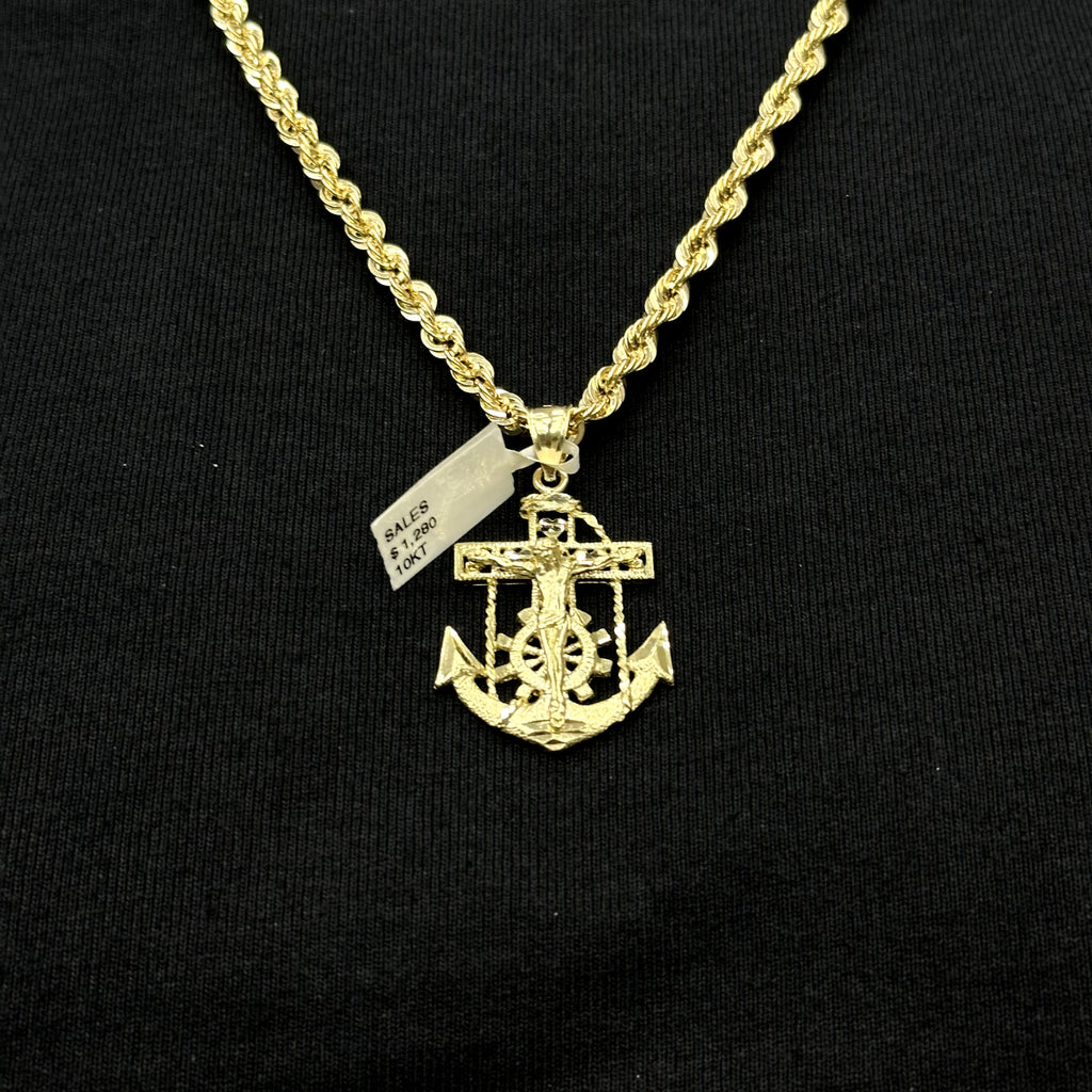 10k Real Gold Jesus Cross Anchor Medium Large Size Gold
