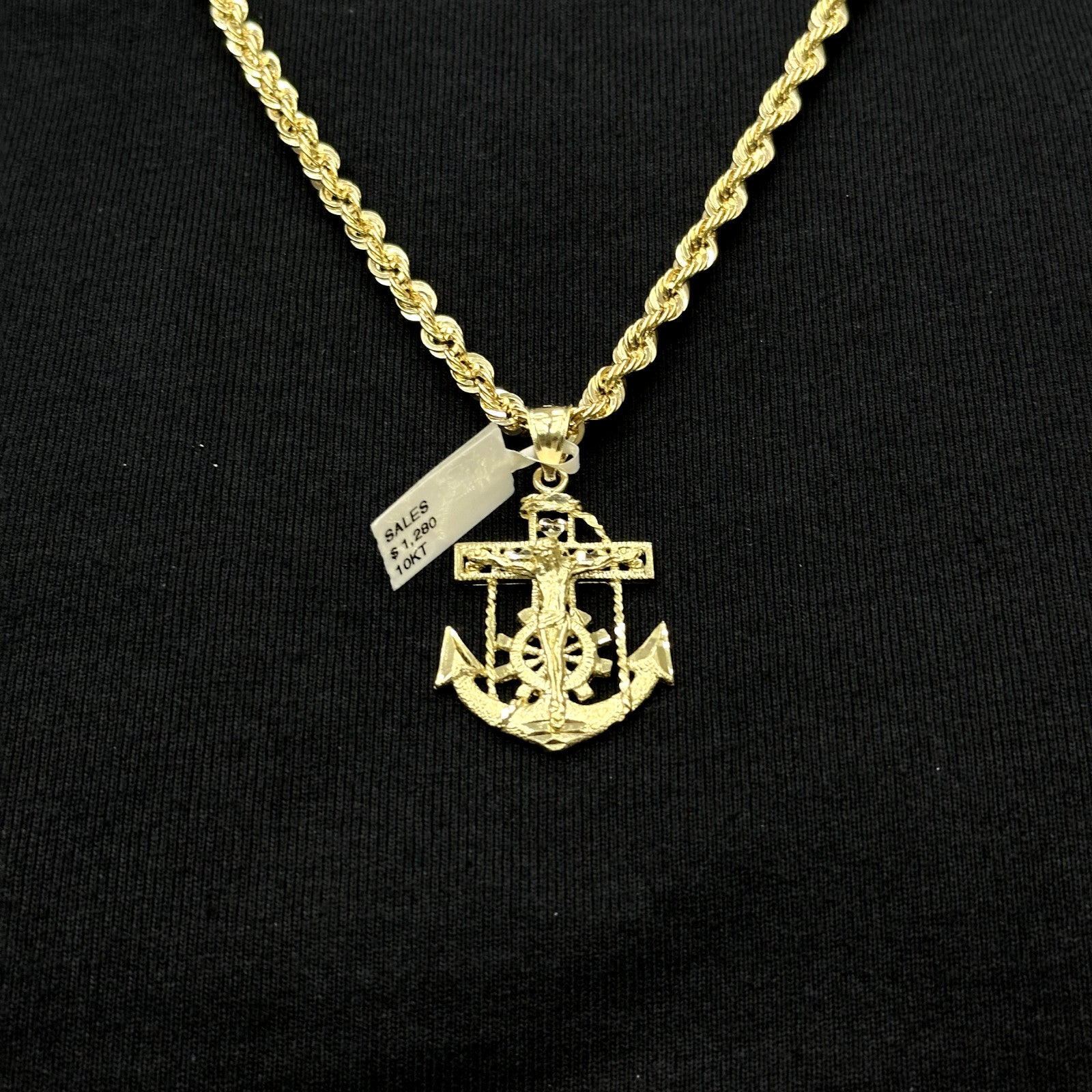 10k Real Gold Jesus Cross Anchor Medium Large Size Gold