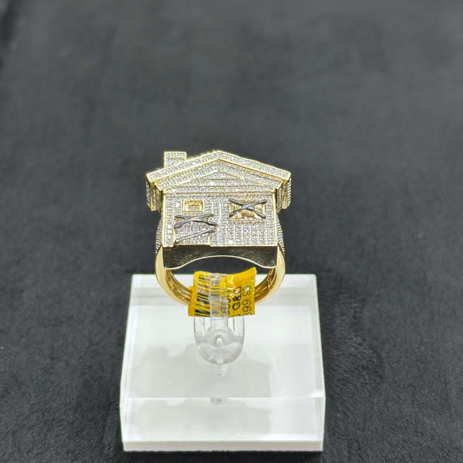 Trap House Ring Natural Diamond 1.30 ct with 10k Yellow Gold Man ALL Sizes