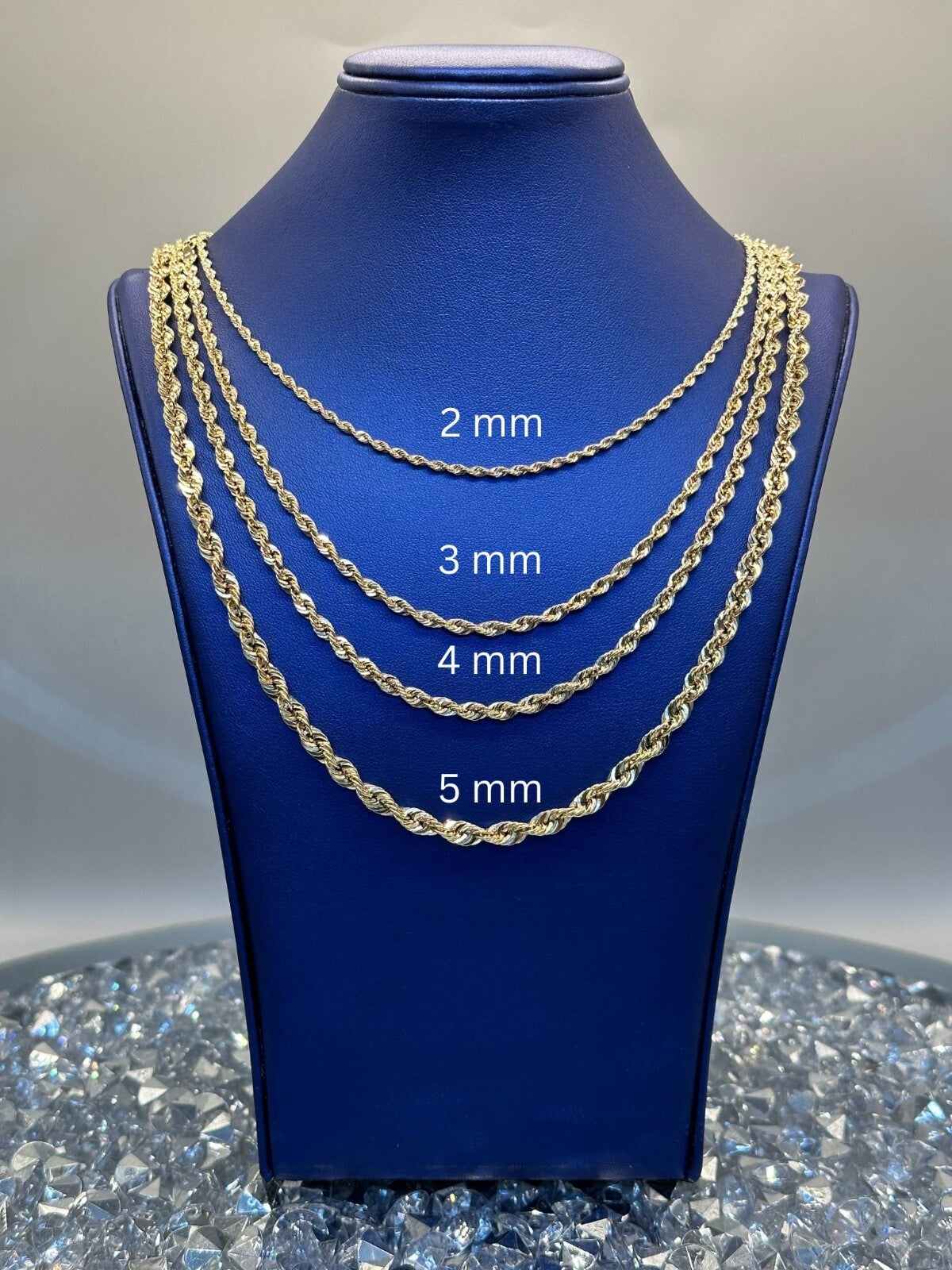 10K Rope Chain Yellow Gold 2mm-5mm Pendant Necklace Men Woman