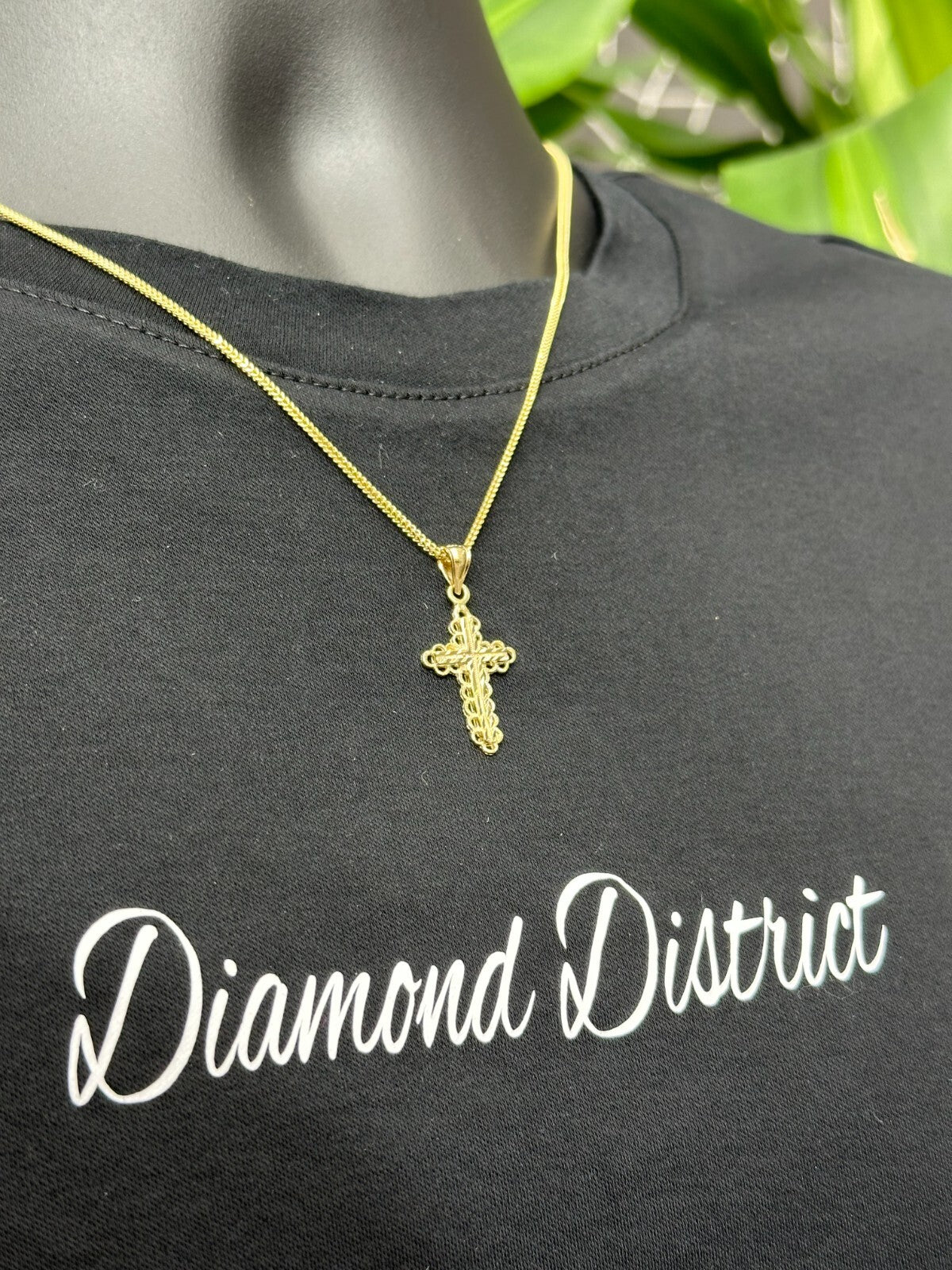 Real Solid 10K Yellow Gold Polished Small Diamond Cut Cross Charm Pendant