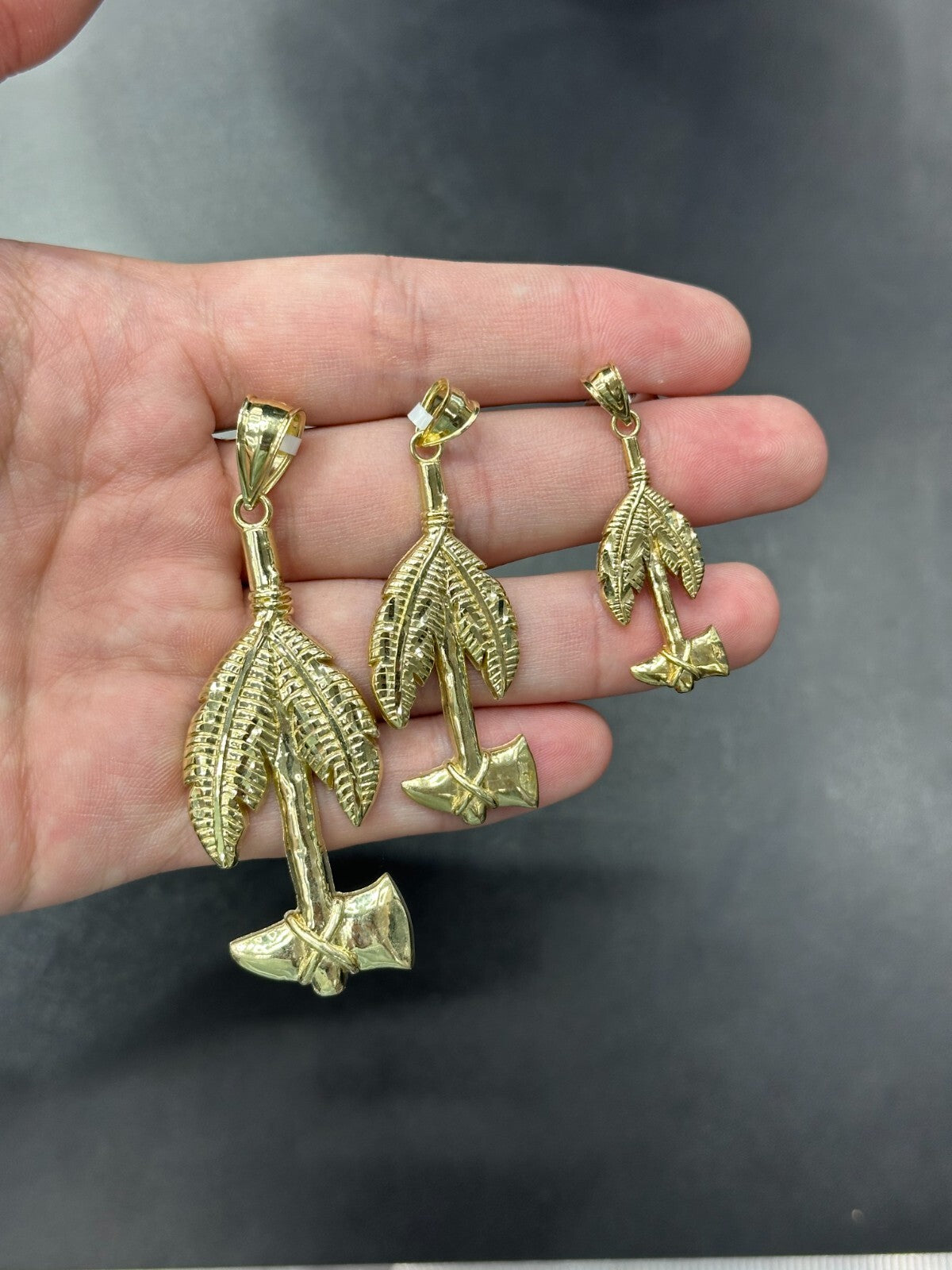 GOLD TOMAHAWK CHARM 10K REAL GOLD PENDANT WITH FEATHER