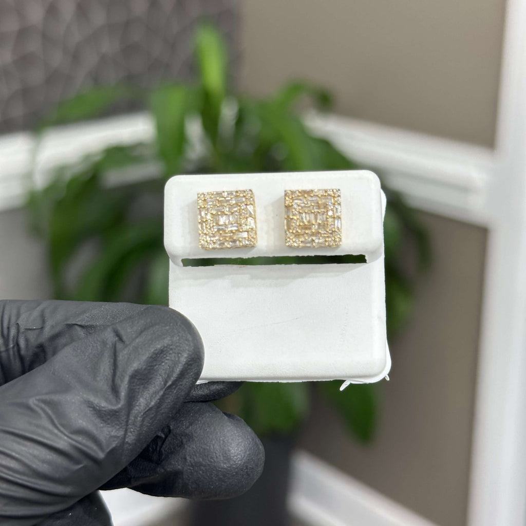 Genuine Natural Diamond Square Stud Earrings (1 CTW) 10k Real Gold